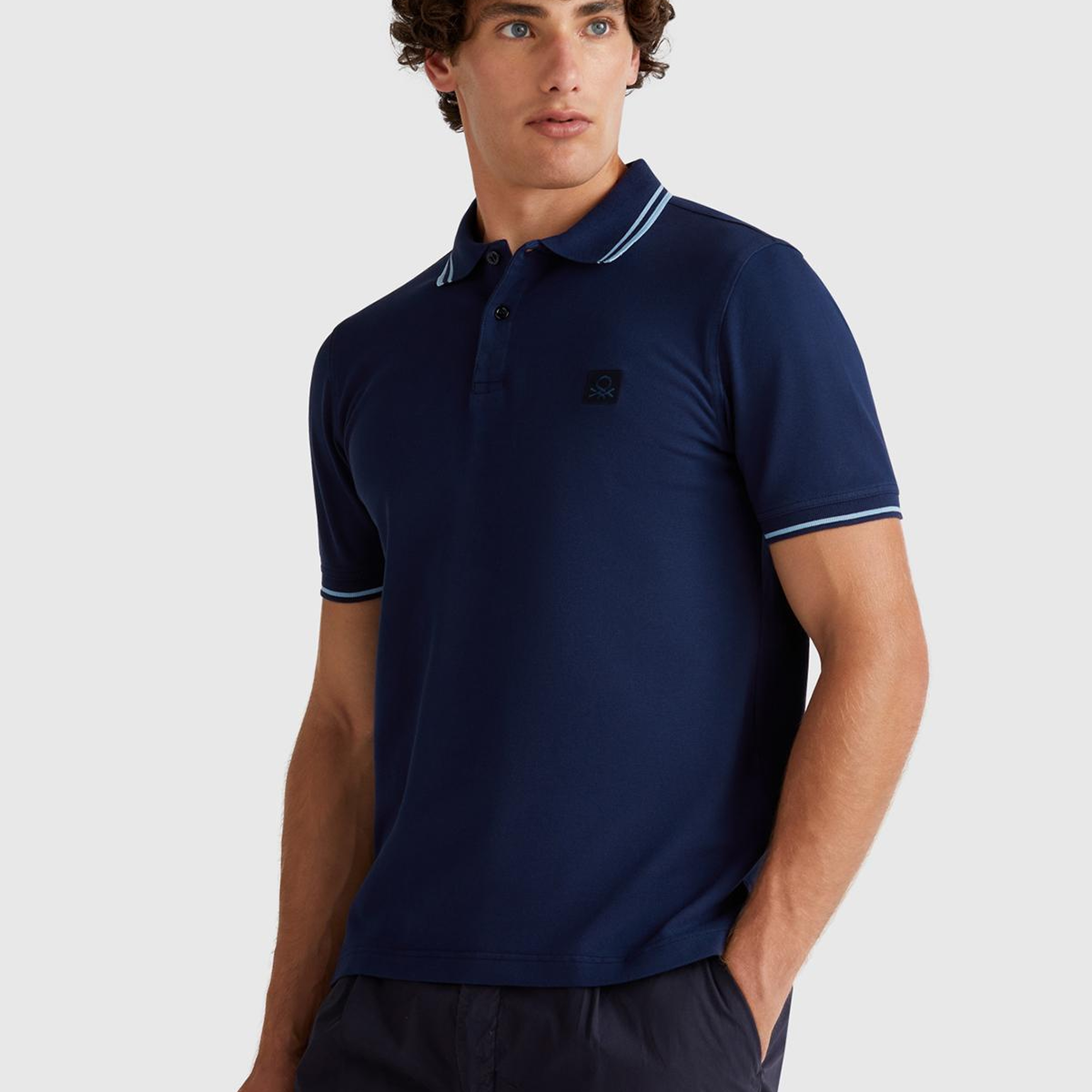Erkek Lacivert Kol ve Yakası Çizgili Polo T-Shirt