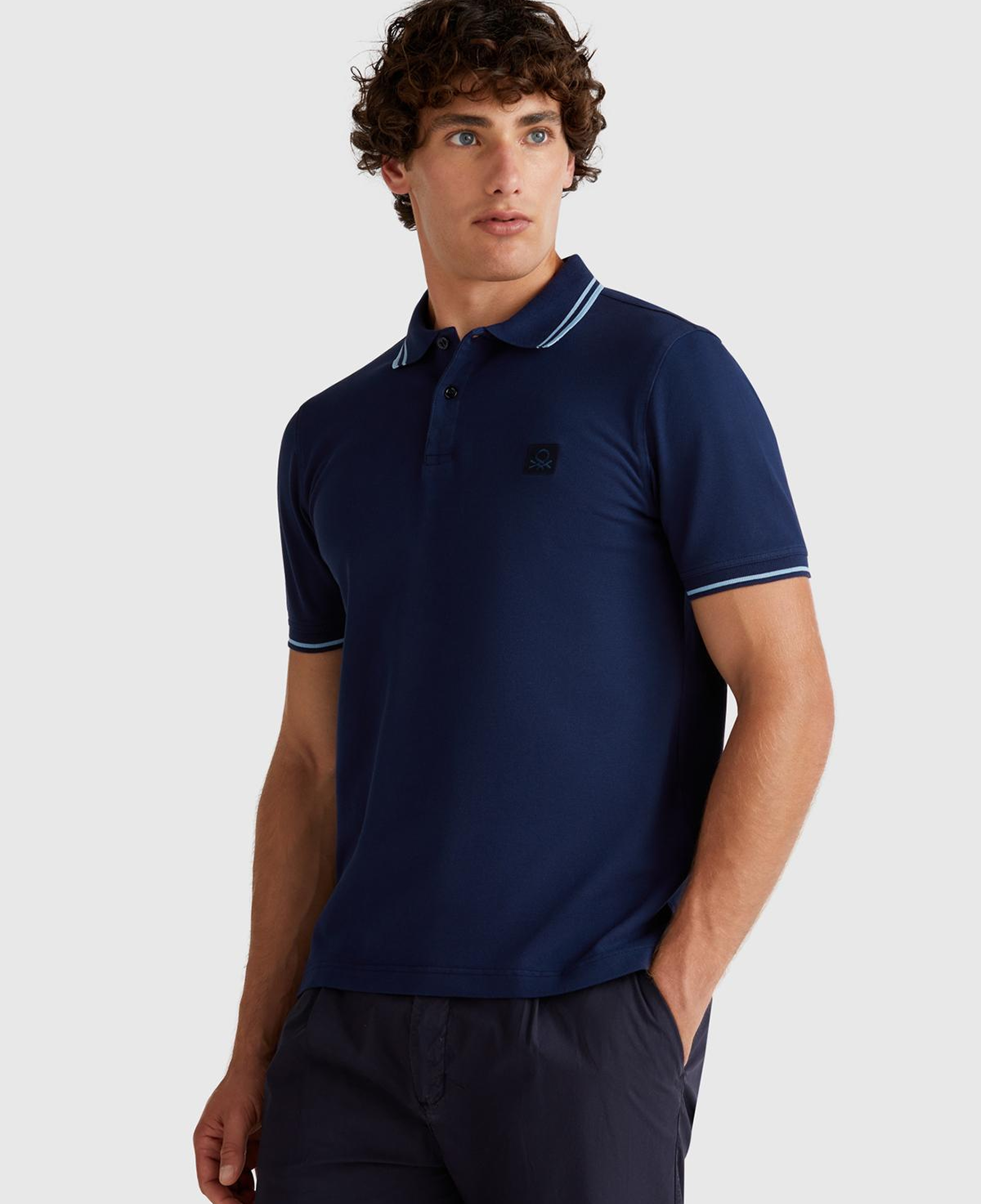 Erkek Lacivert Kol ve Yakası Çizgili Polo T-Shirt