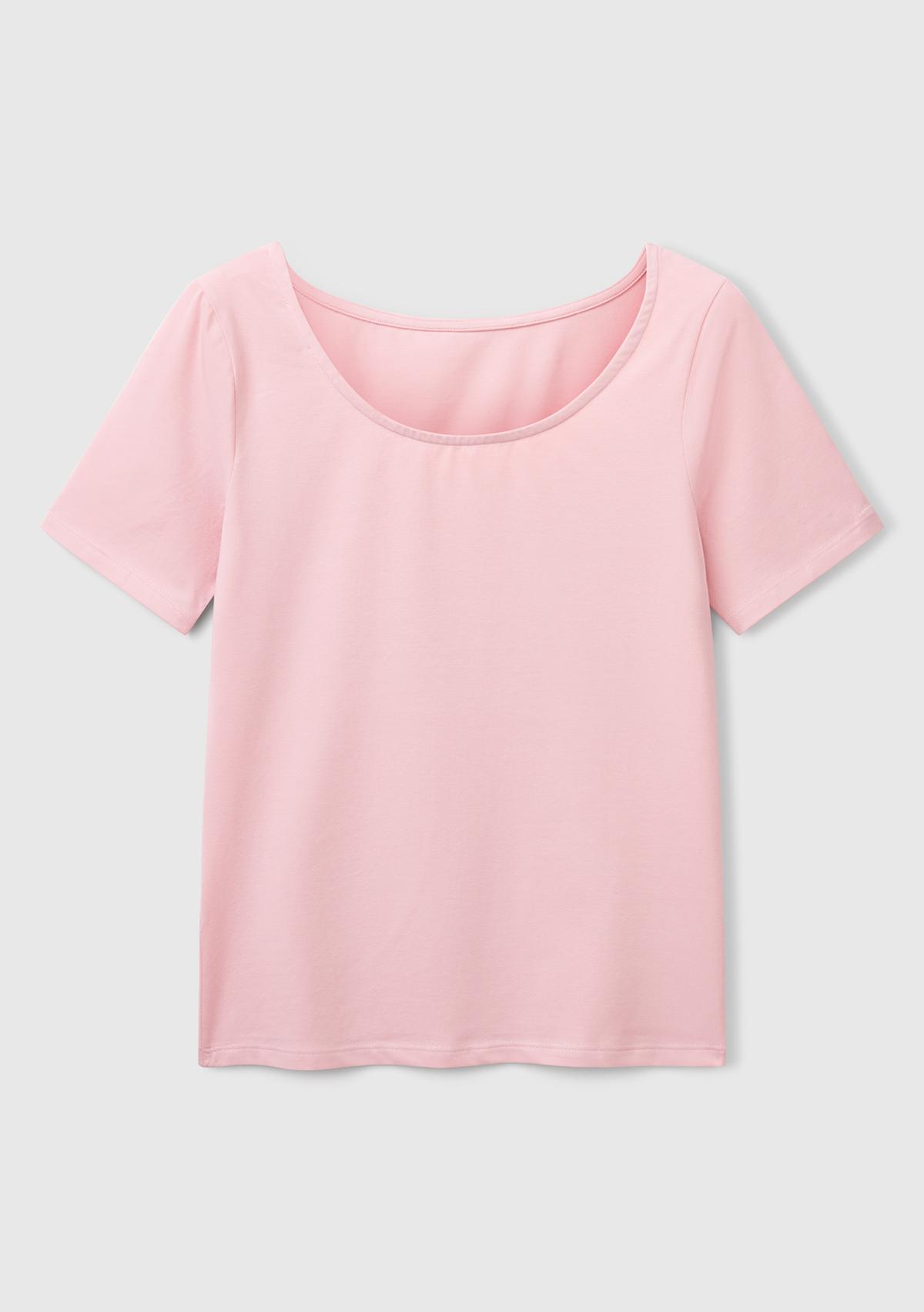 Kadın Pembe Pamuk Karışımlı Örme Slim Fit Geniş Yaka T-Shirt
