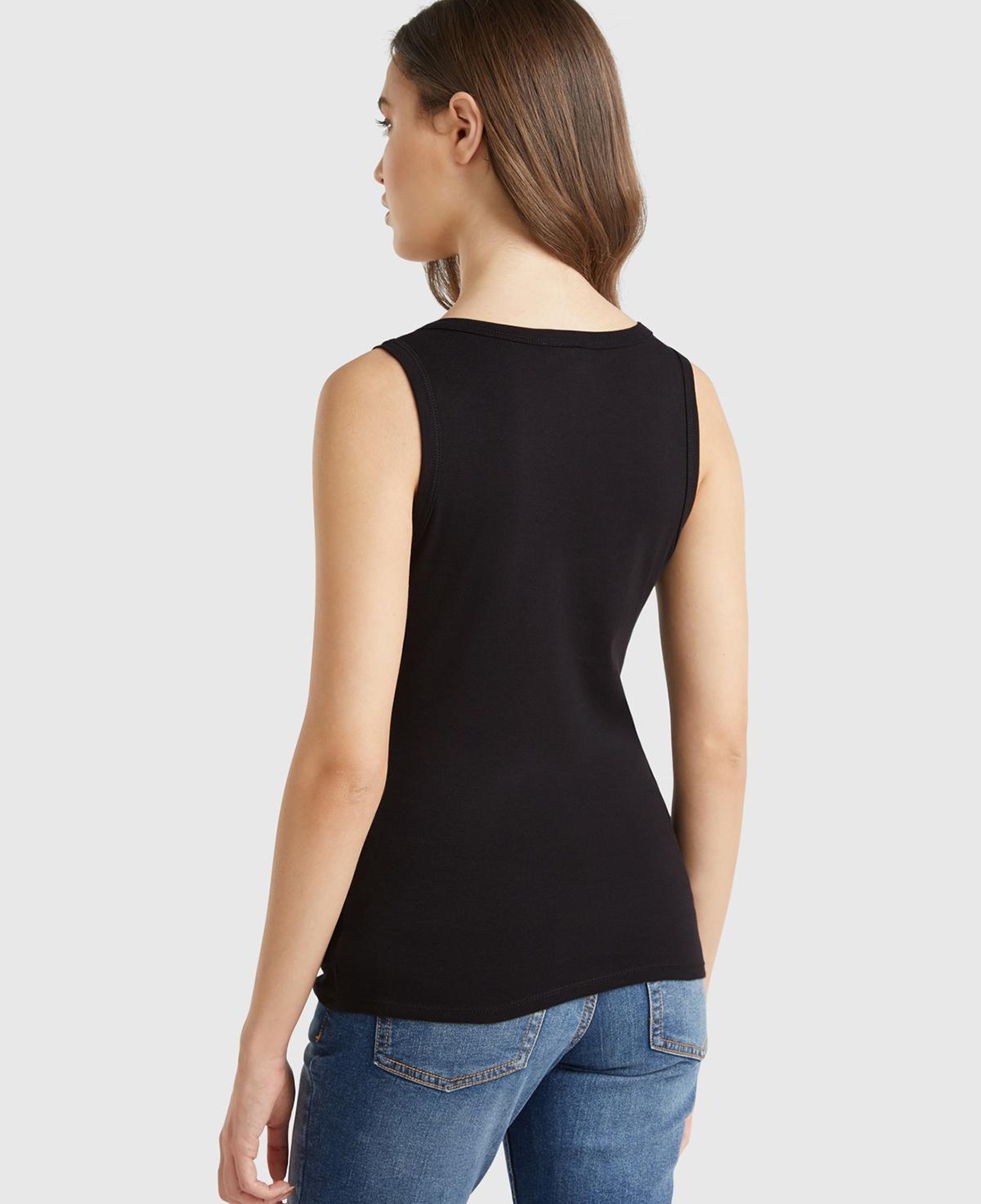 Kadın Siyah %100 Pamuk Ucu Logo İşlemeli Slim Fit Yuvarlak Yaka Atlet