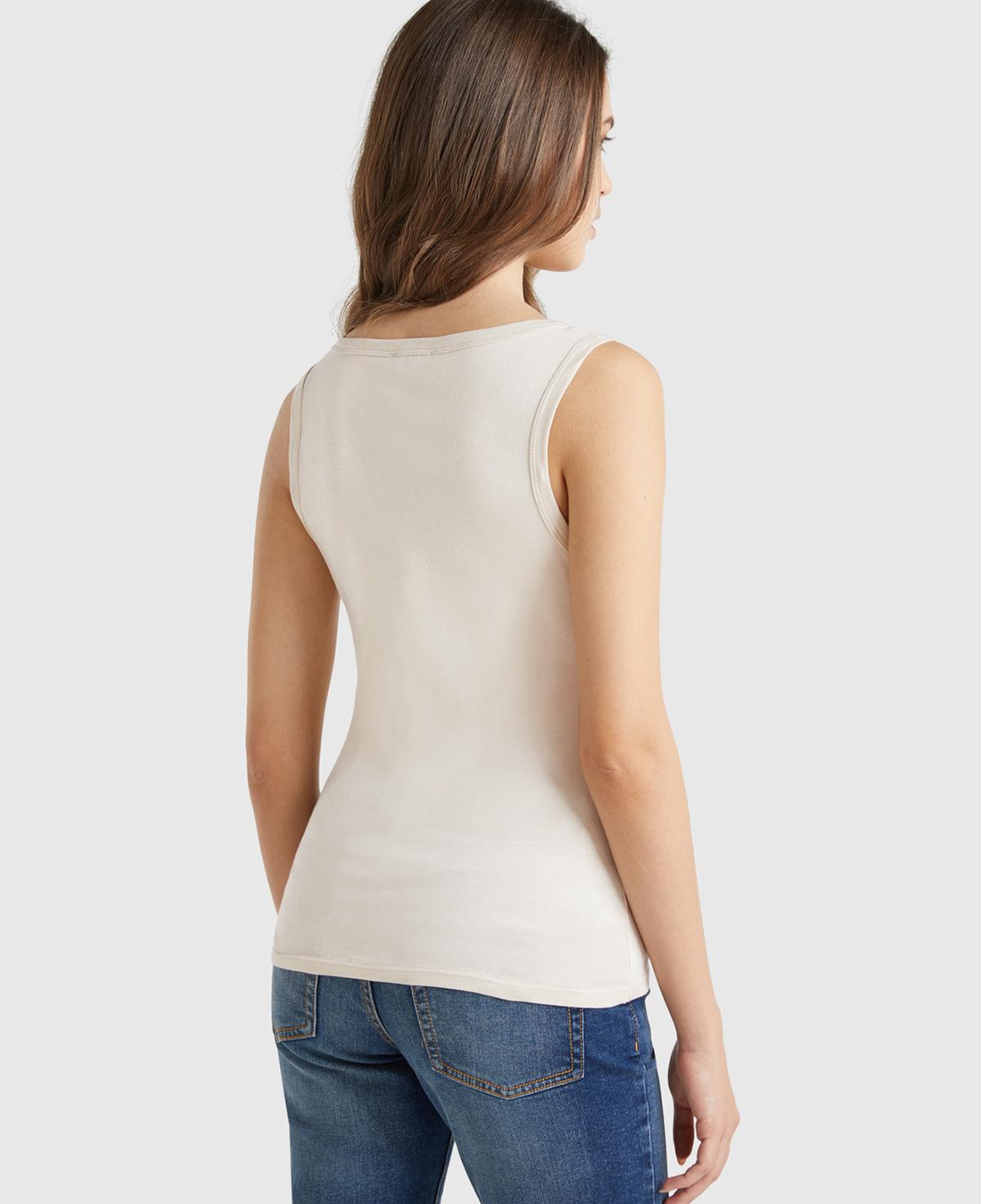 Kadın Taş Rengi %100 Pamuk Ucu Logo İşlemeli Slim Fit Yuvarlak Yaka Atlet