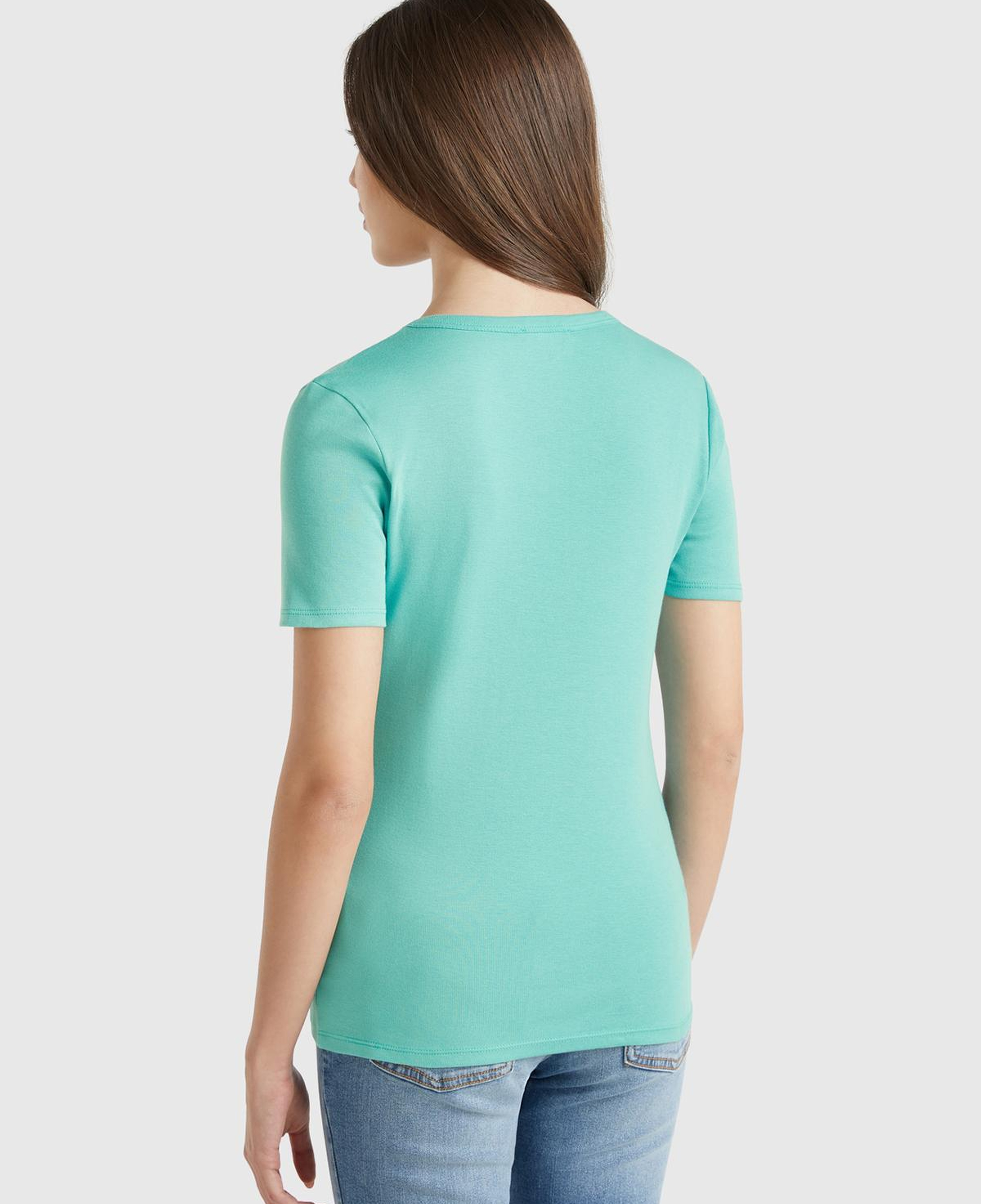 Kadın Buz Mavisi %100 Koton Basic Kısa Kollu Bisiklet Yaka T-Shirt