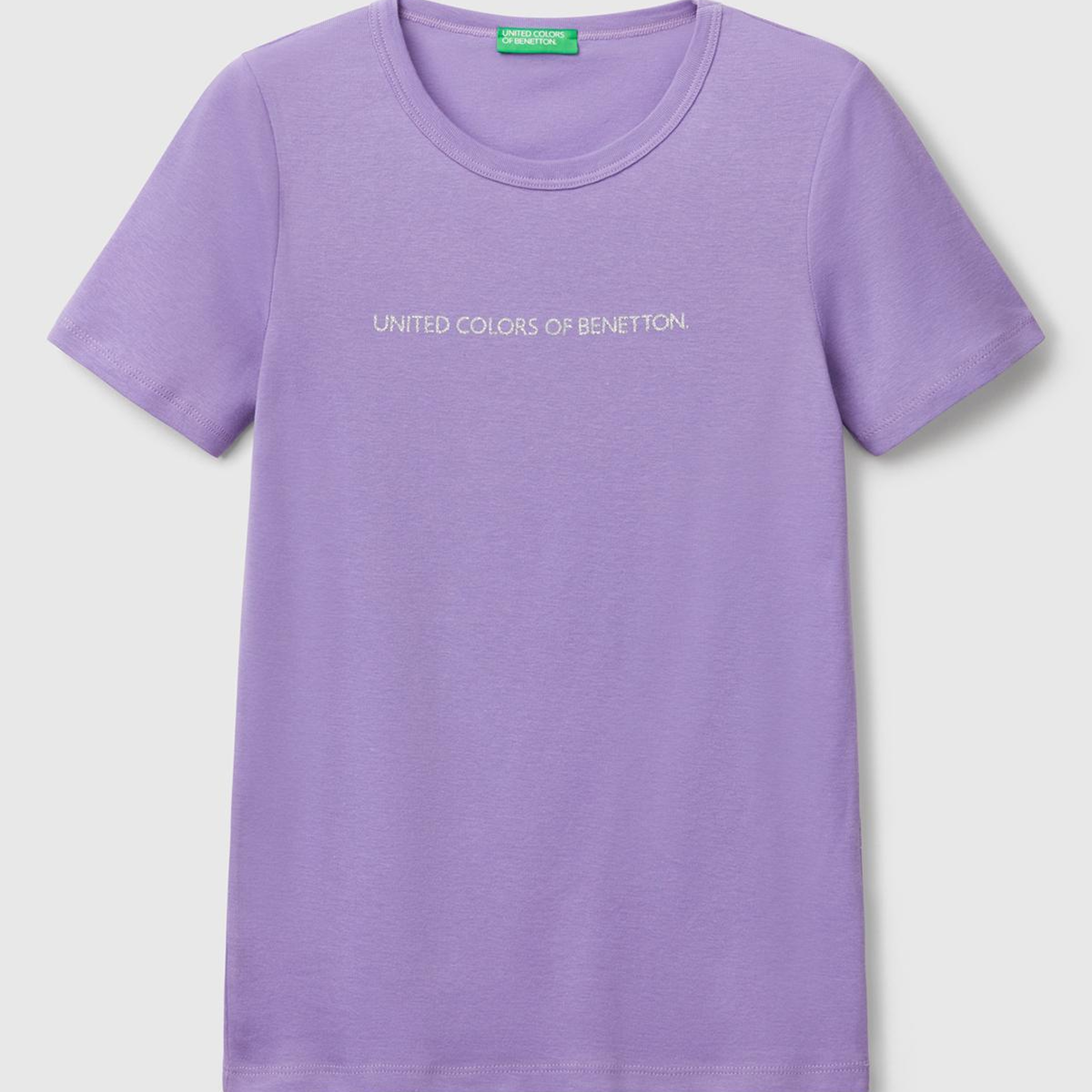 Kadın Mor %100 Koton Benetton Yazılı Basic T-Shirt
