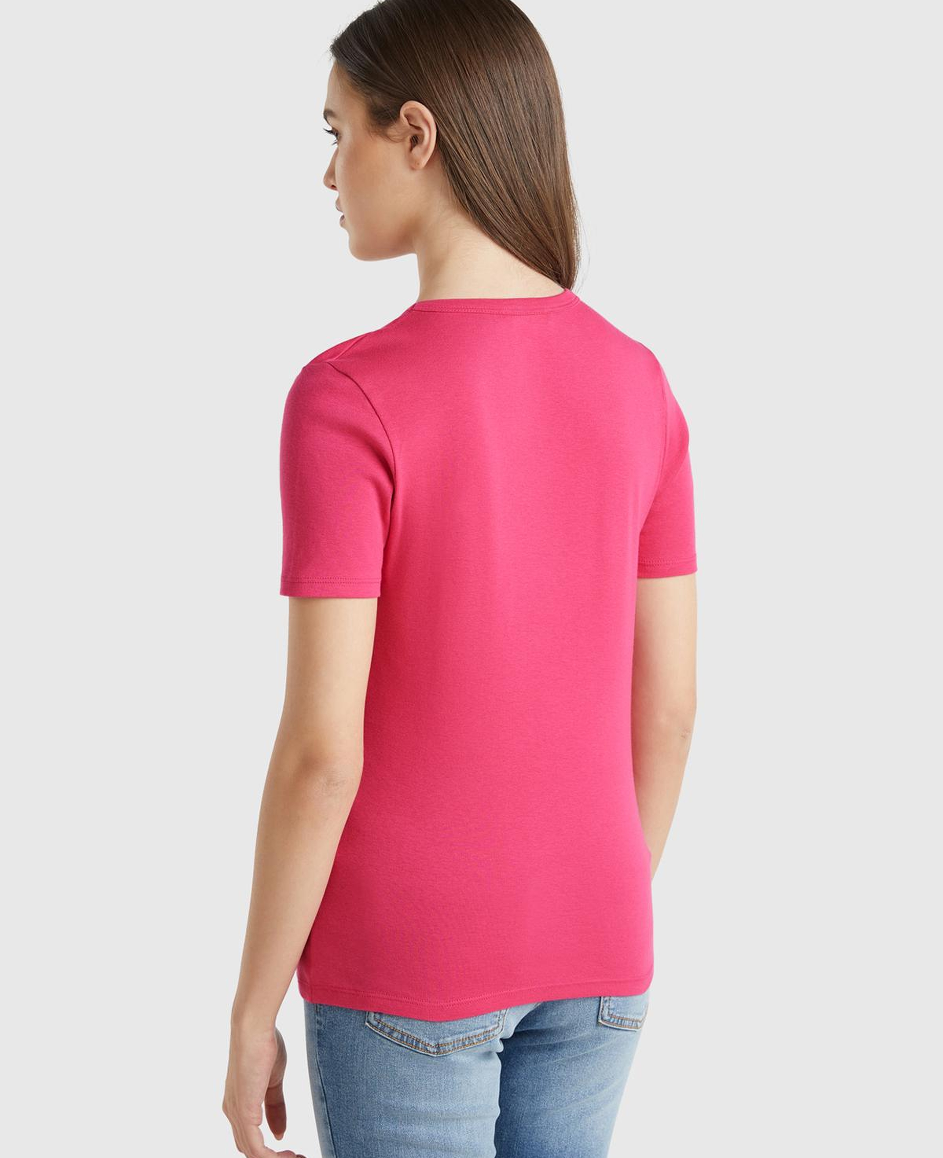 Kadın Fuşya %100 Koton Basic Kısa Kollu Bisiklet Yaka T-Shirt