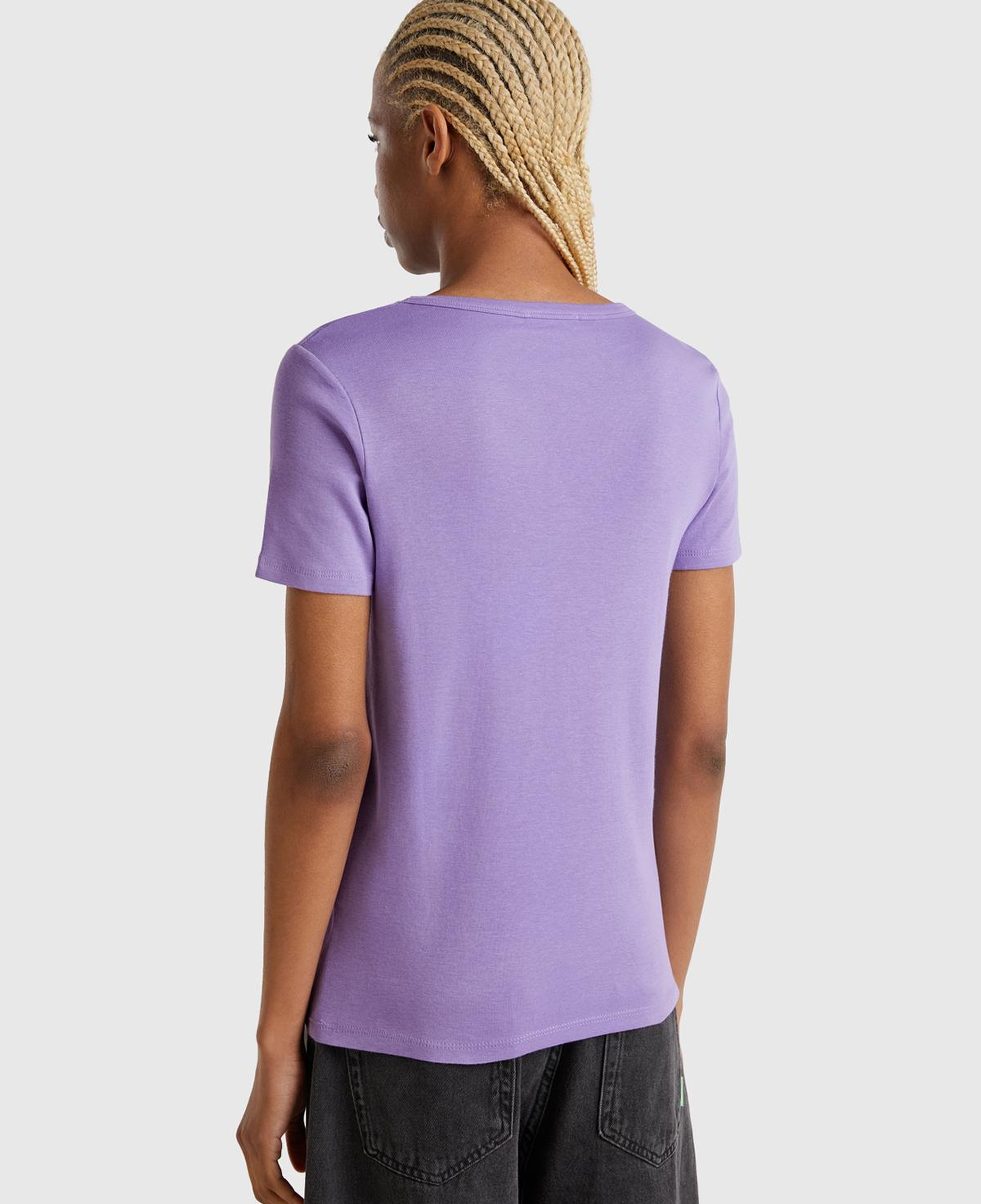 Kadın Mor %100 Koton Benetton Yazılı Basic T-Shirt