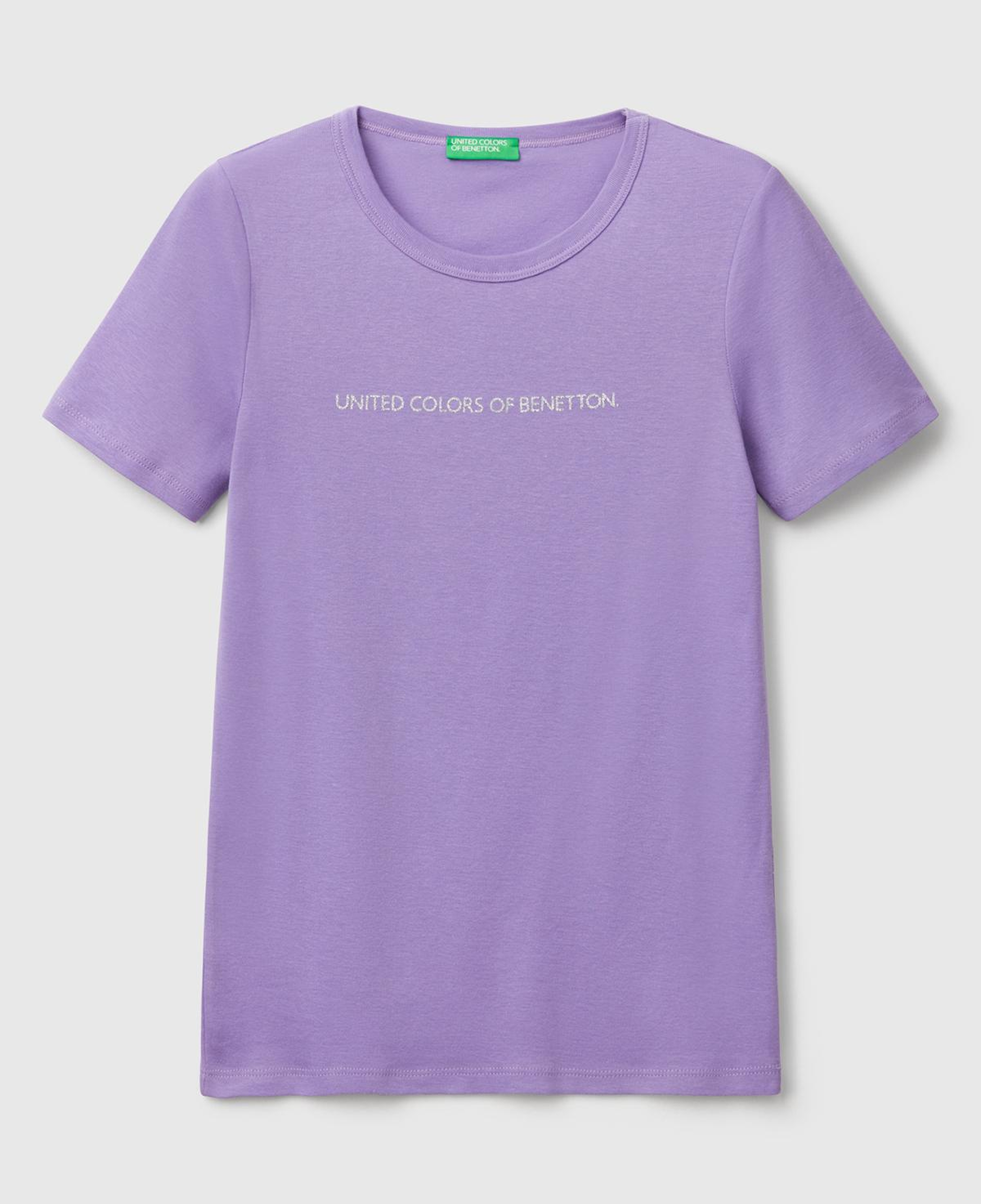 Kadın Mor %100 Koton Benetton Yazılı Basic T-Shirt