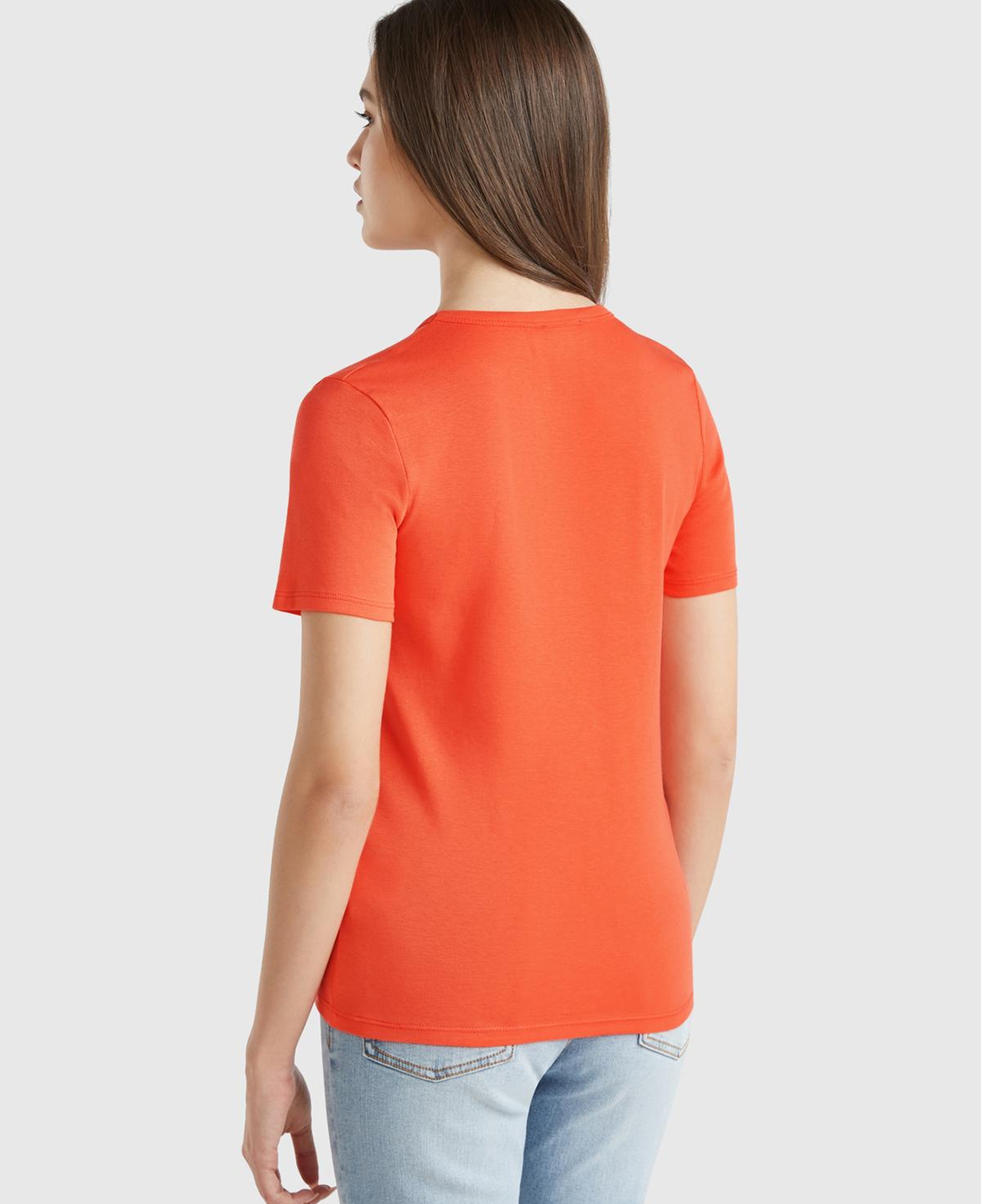 Kadın Turuncu %100 Koton Basic Kısa Kollu Bisiklet Yaka T-Shirt