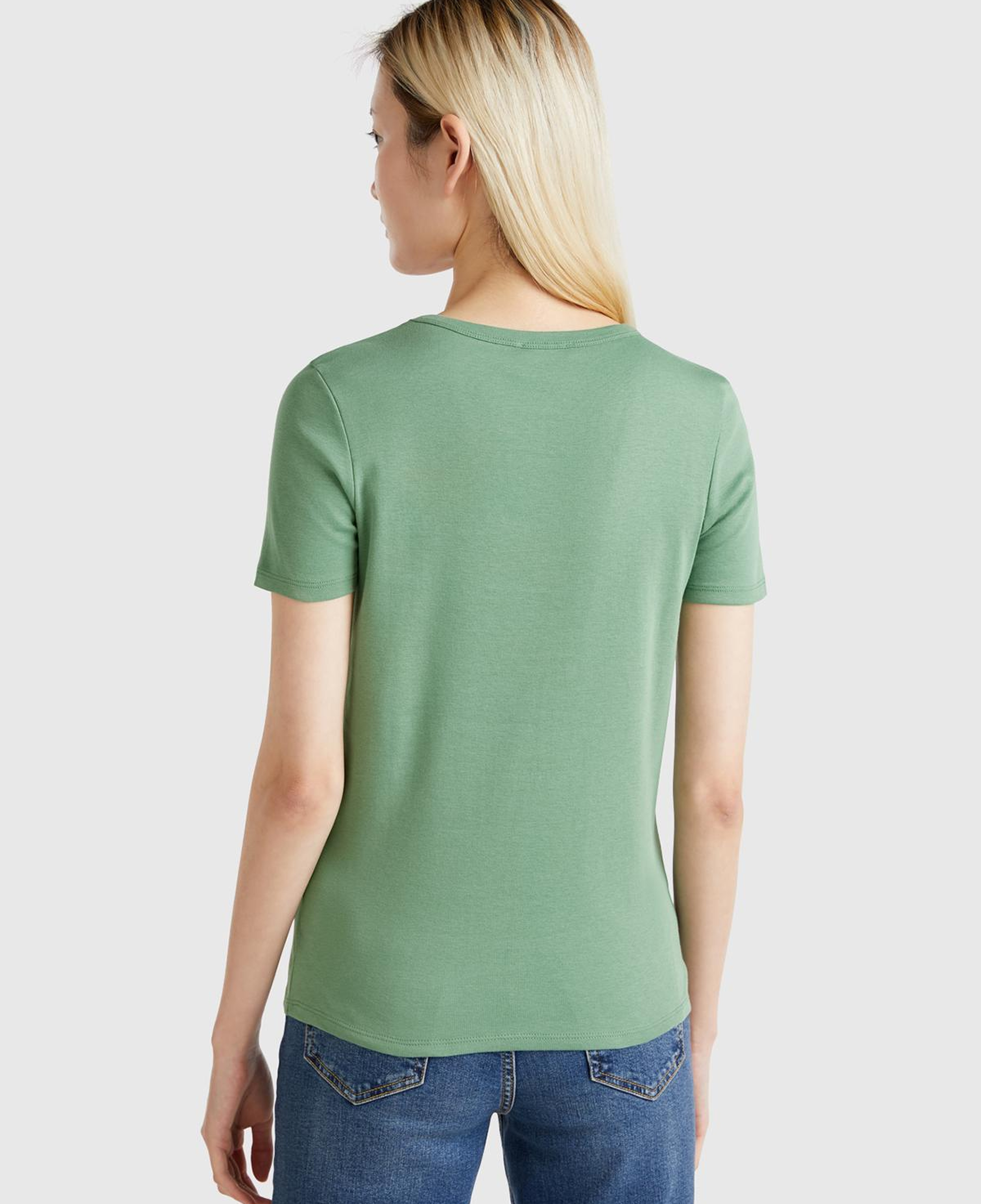 Kadın Açık Yeşil %100 Koton Benetton Yazılı Basic T-Shirt