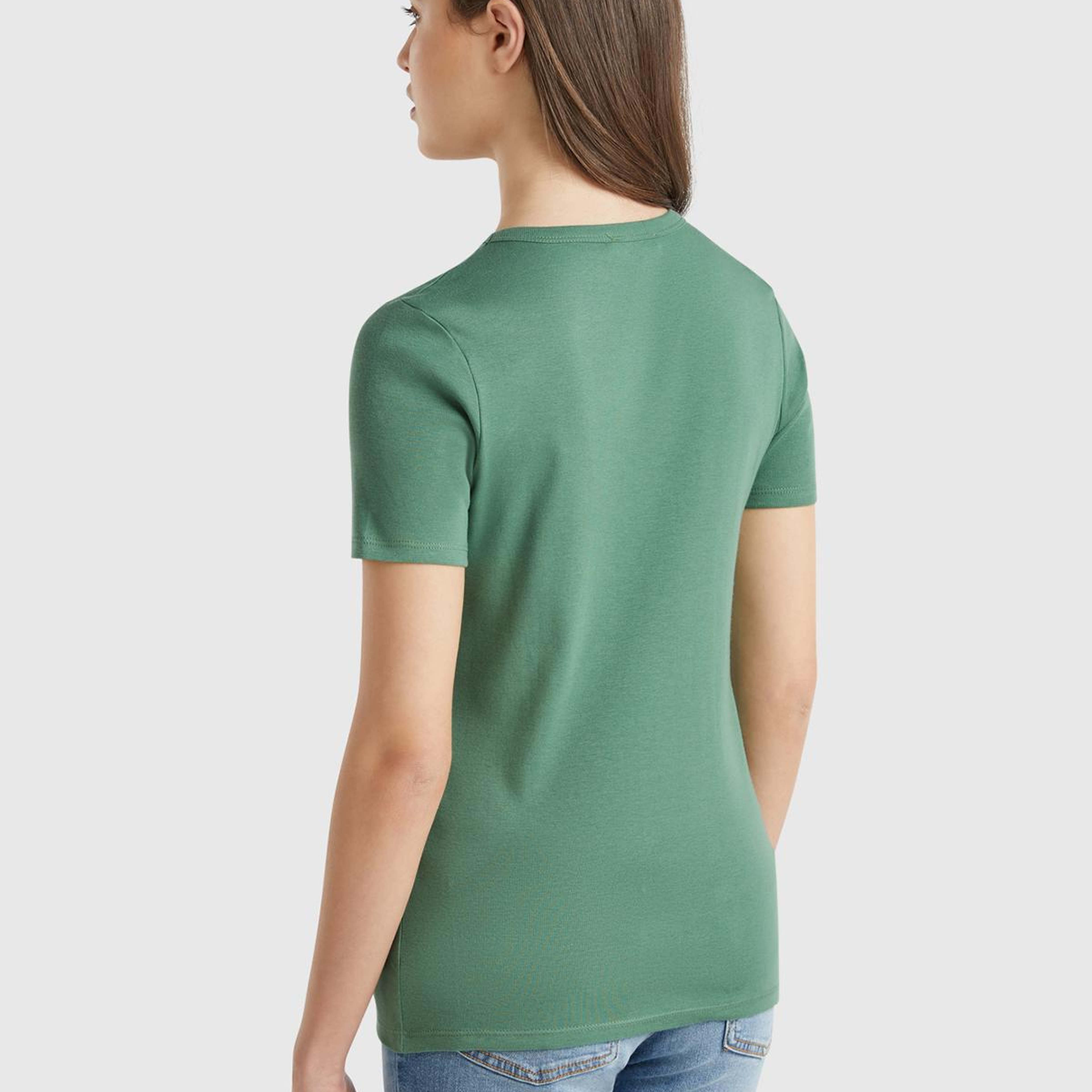 Kadın Açık Yeşil %100 Koton Basic Kısa Kollu Bisiklet Yaka T-Shirt