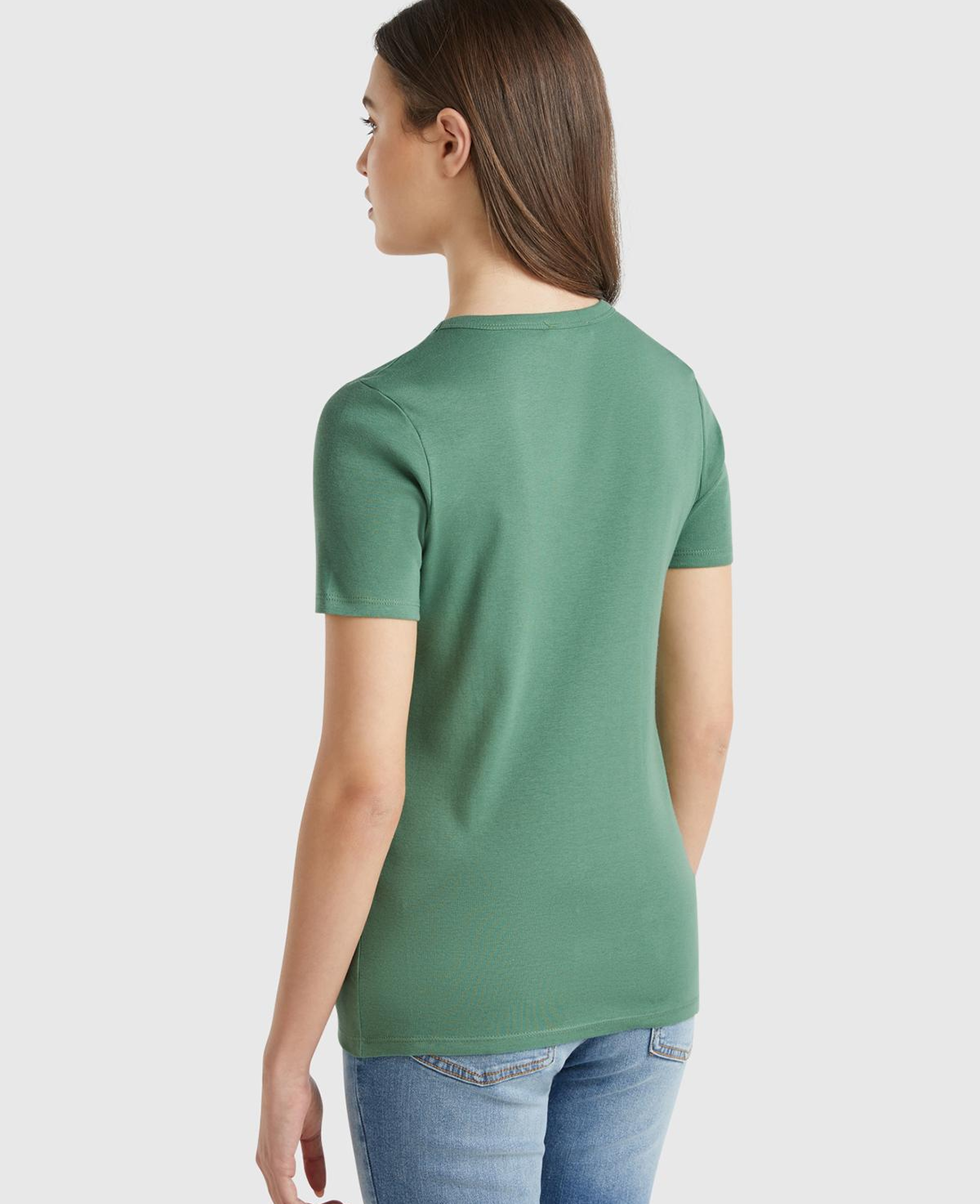 Kadın Açık Yeşil %100 Koton Basic Kısa Kollu Bisiklet Yaka T-Shirt