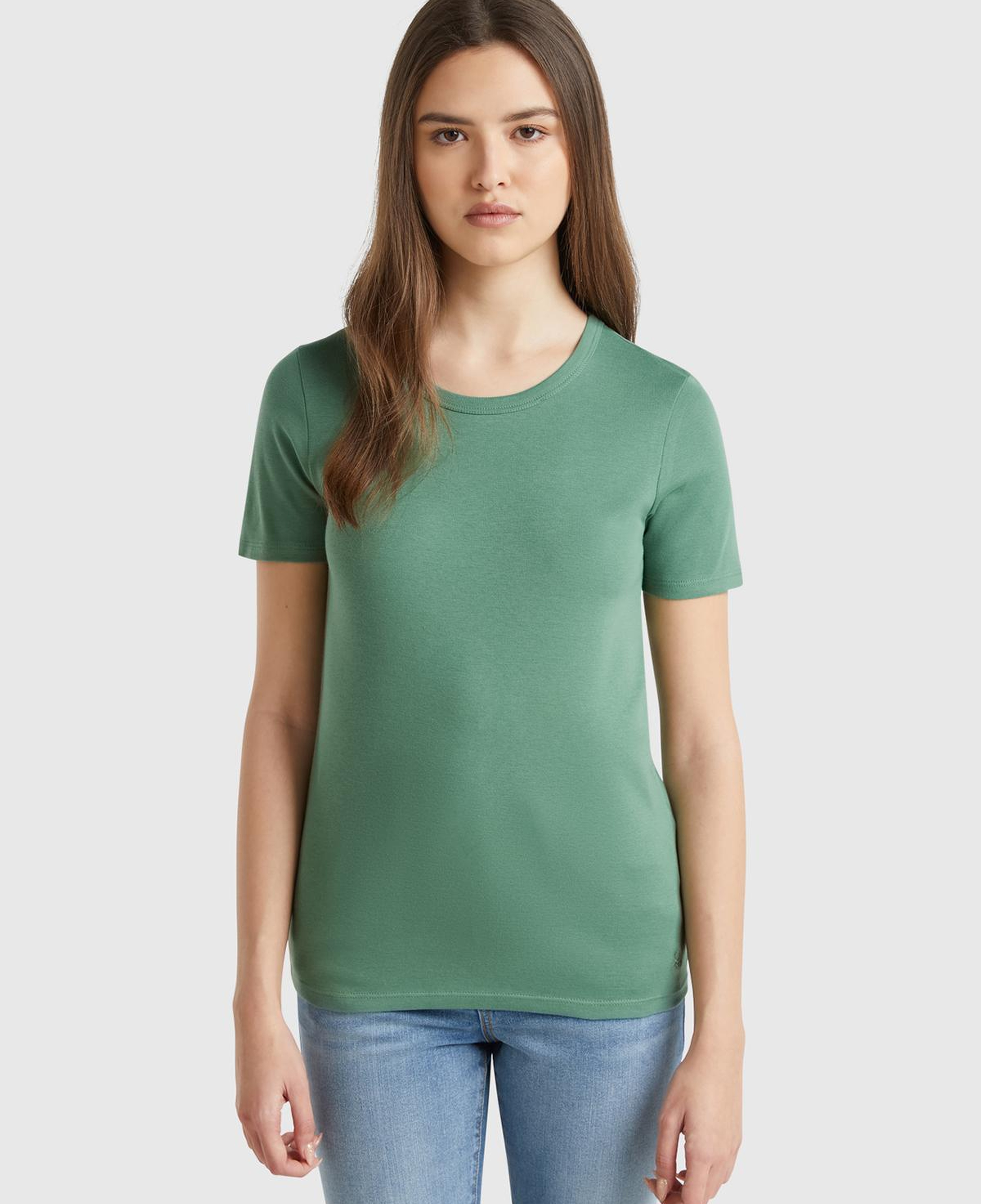 Kadın Açık Yeşil %100 Koton Basic Kısa Kollu Bisiklet Yaka T-Shirt