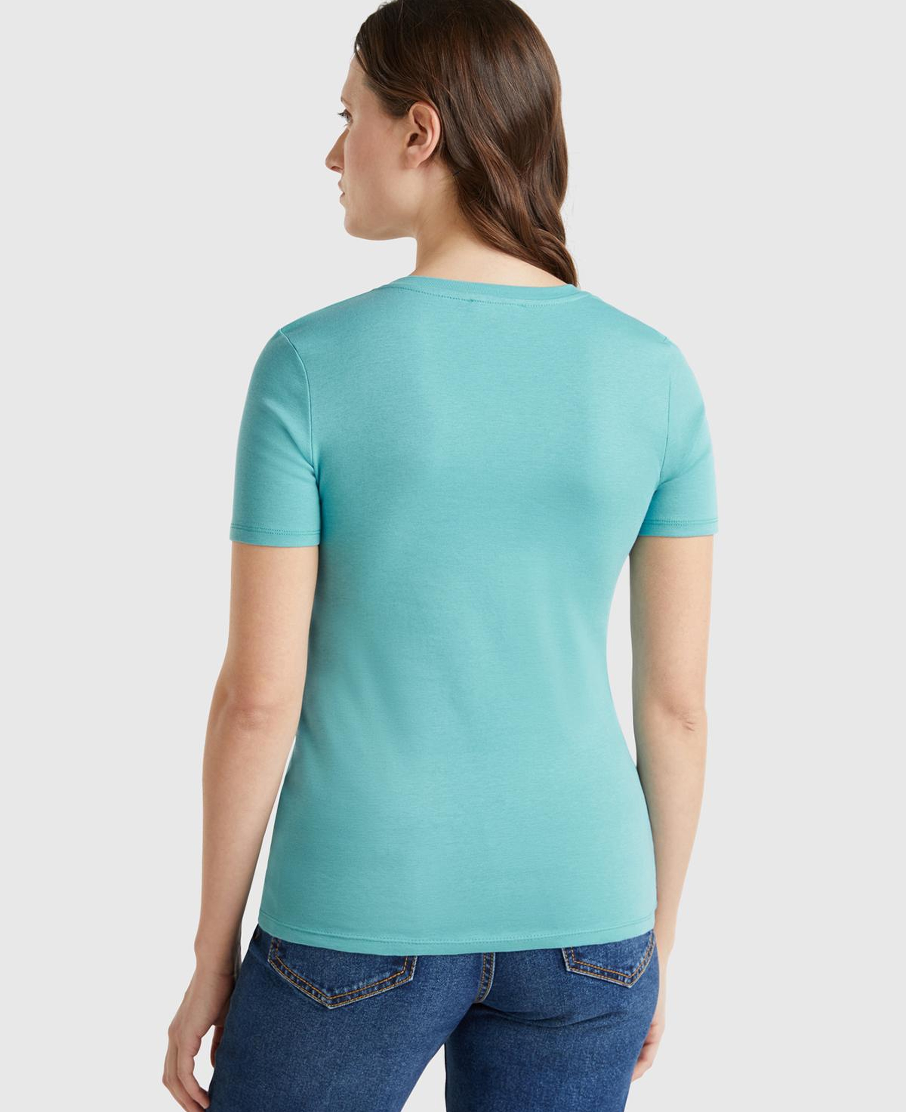 Kadın Buz Mavisi %100 Pamuk V Yaka Basic T-Shirt