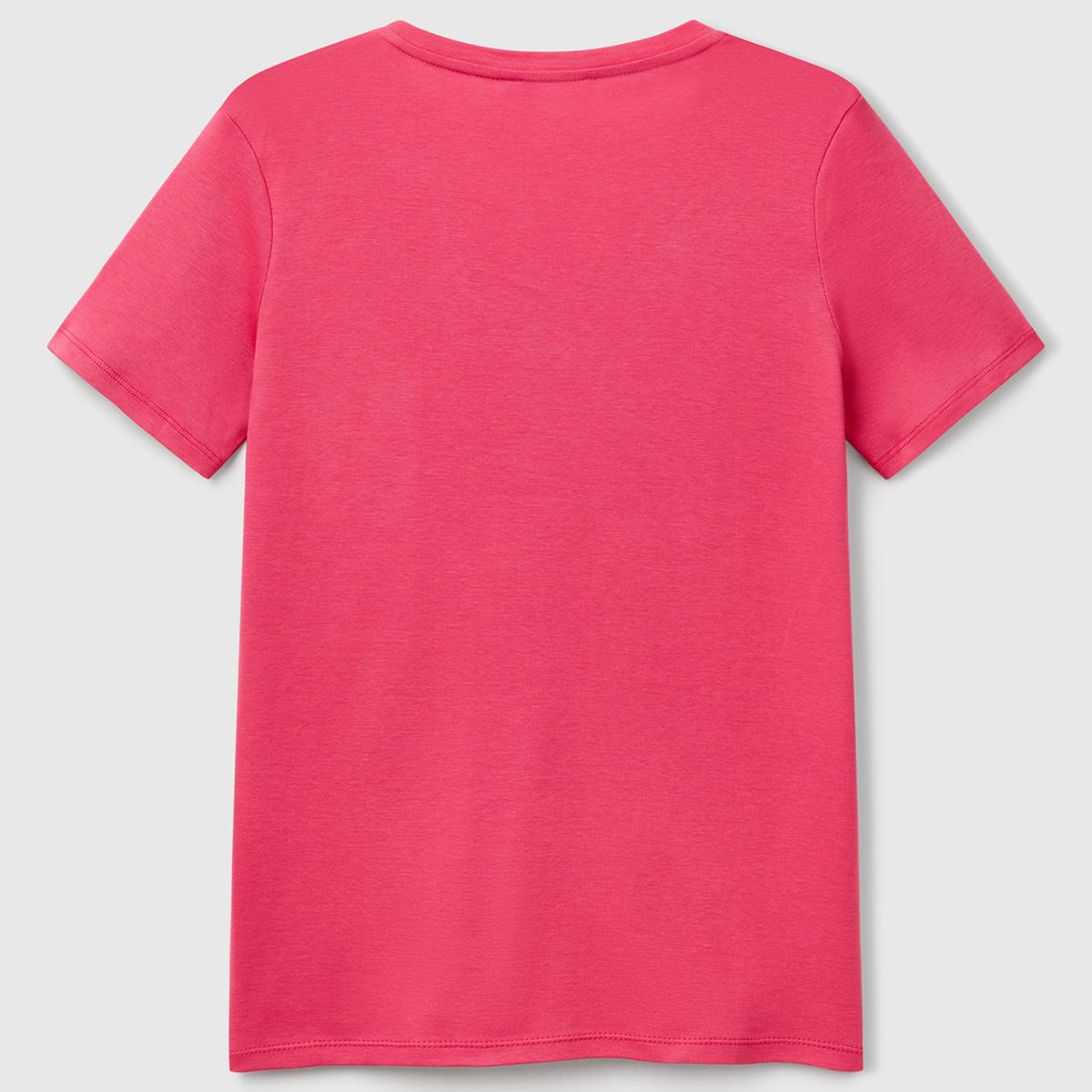 Kadın Fuşya %100 Pamuk V Yaka Basic T-Shirt