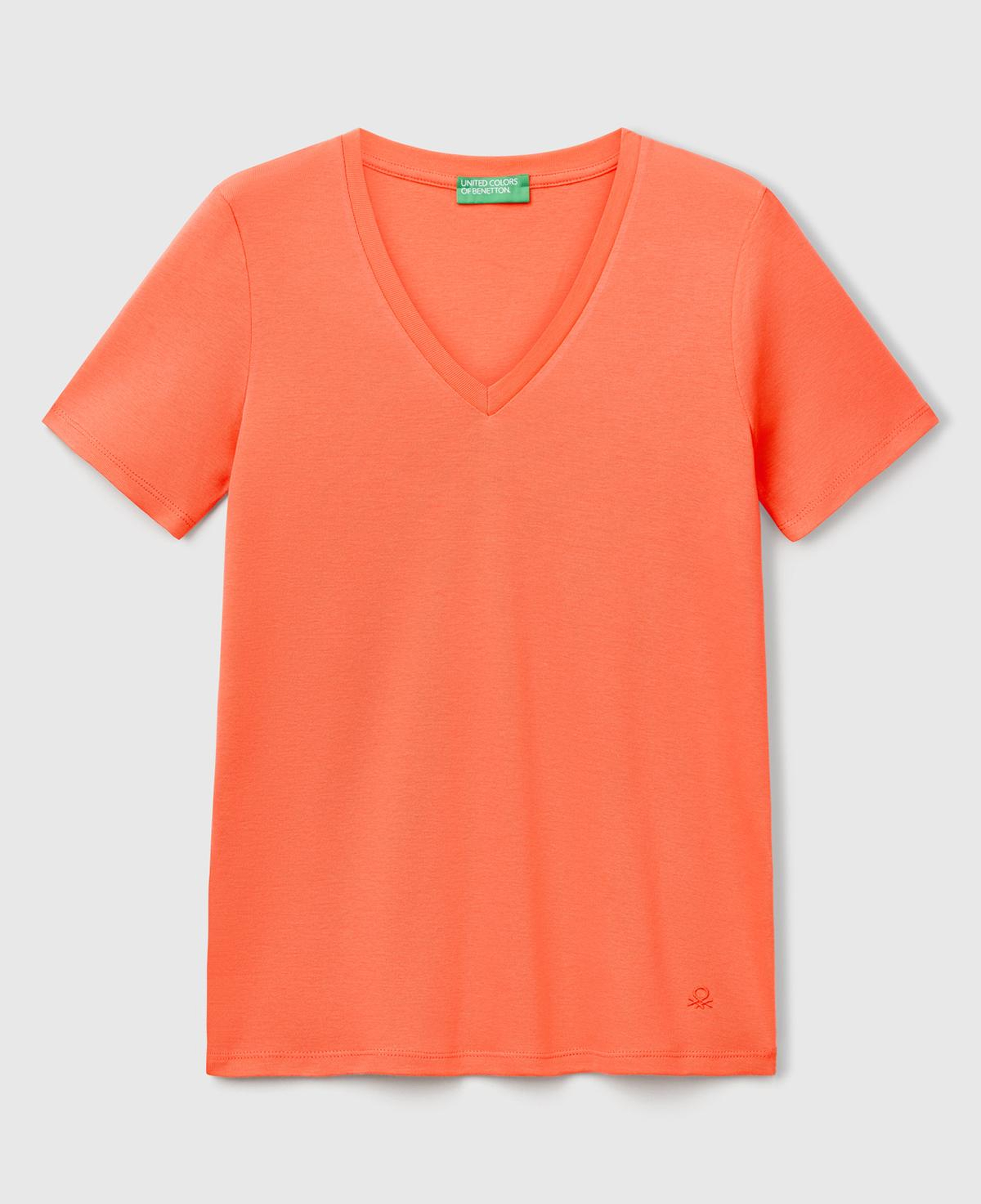Kadın Turuncu %100 Pamuk V Yaka Basic T-Shirt