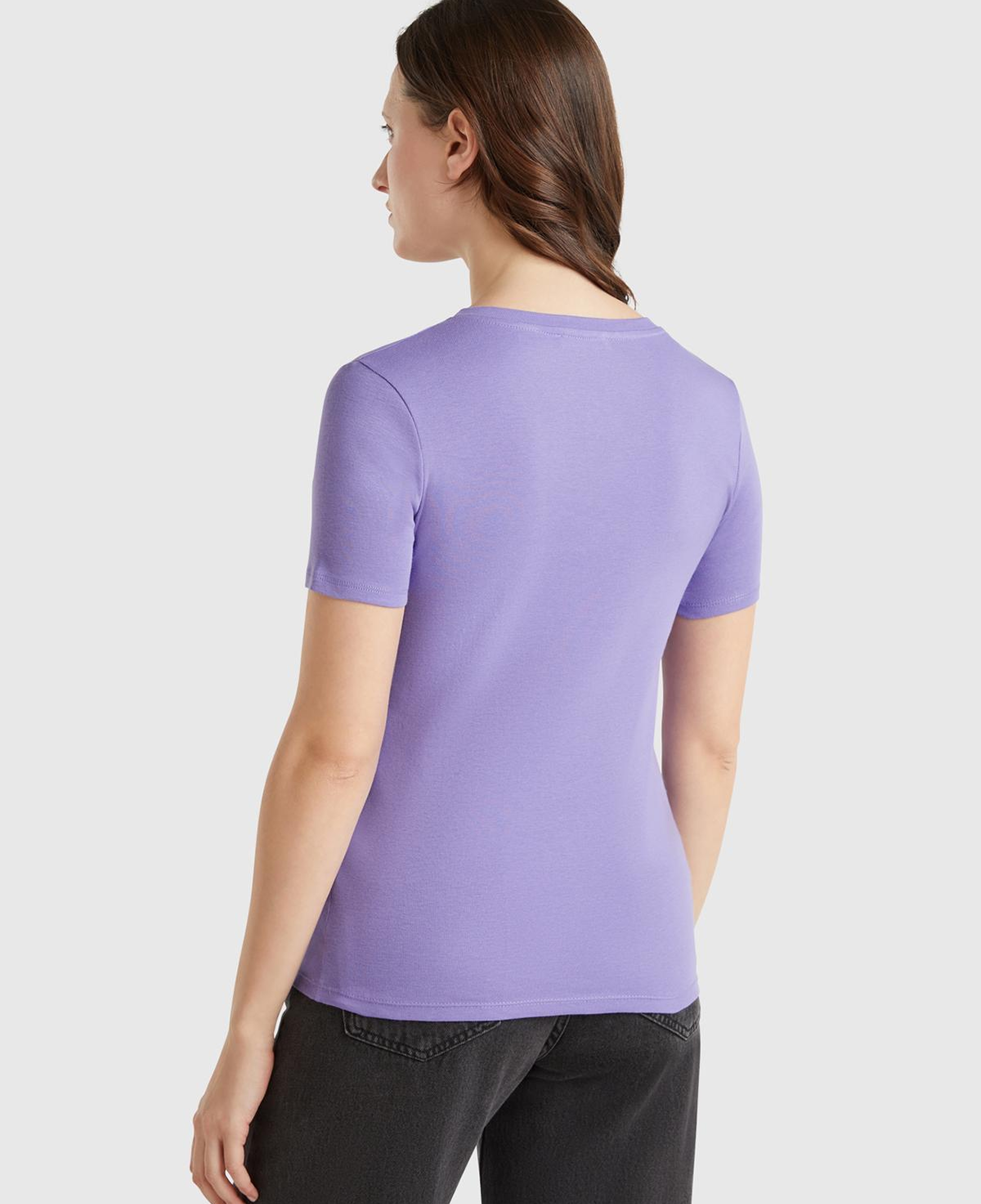 Kadın Mor %100 Pamuk V Yaka Basic T-Shirt