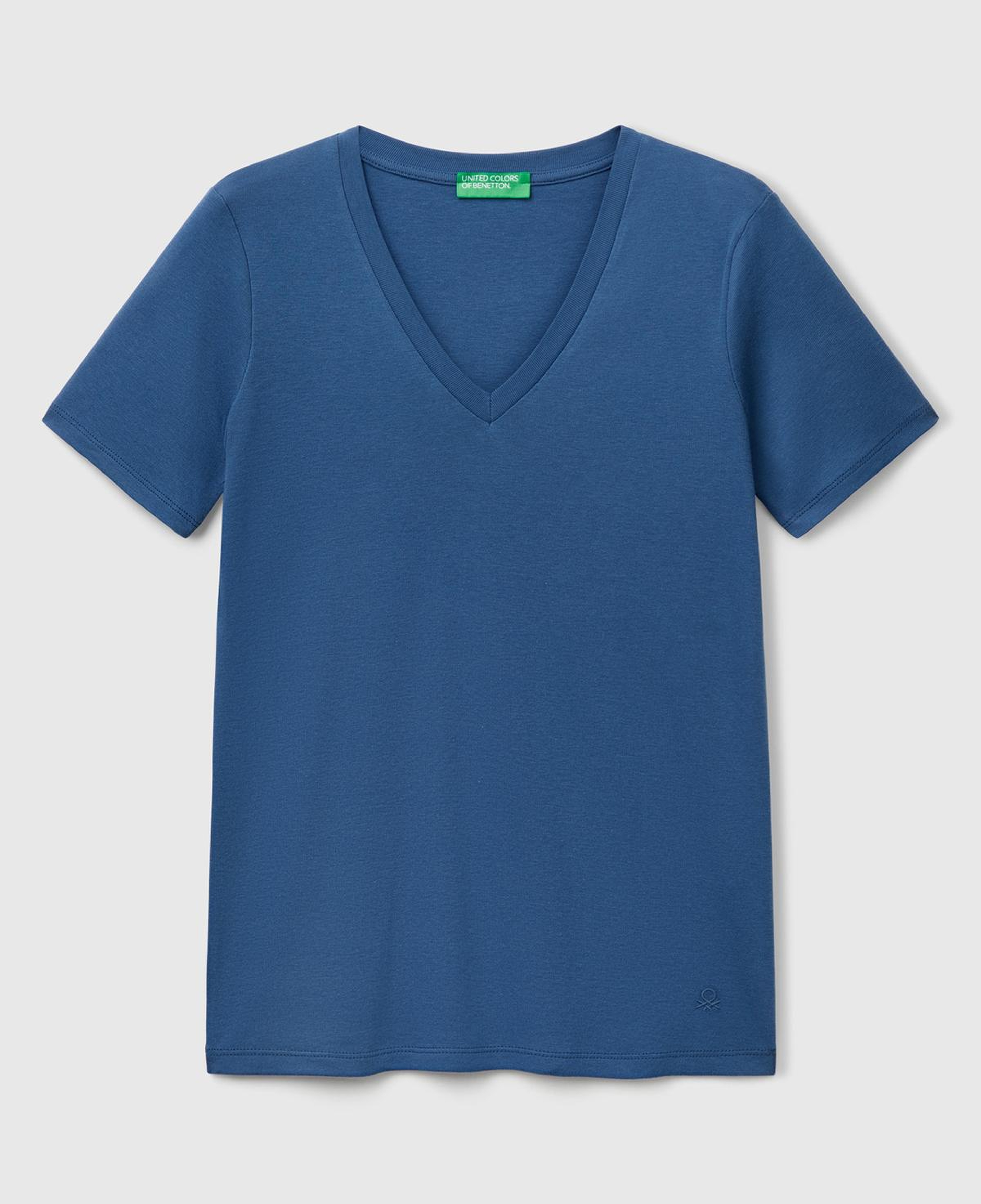 Kadın Denim %100 Pamuk V Yaka Basic T-Shirt
