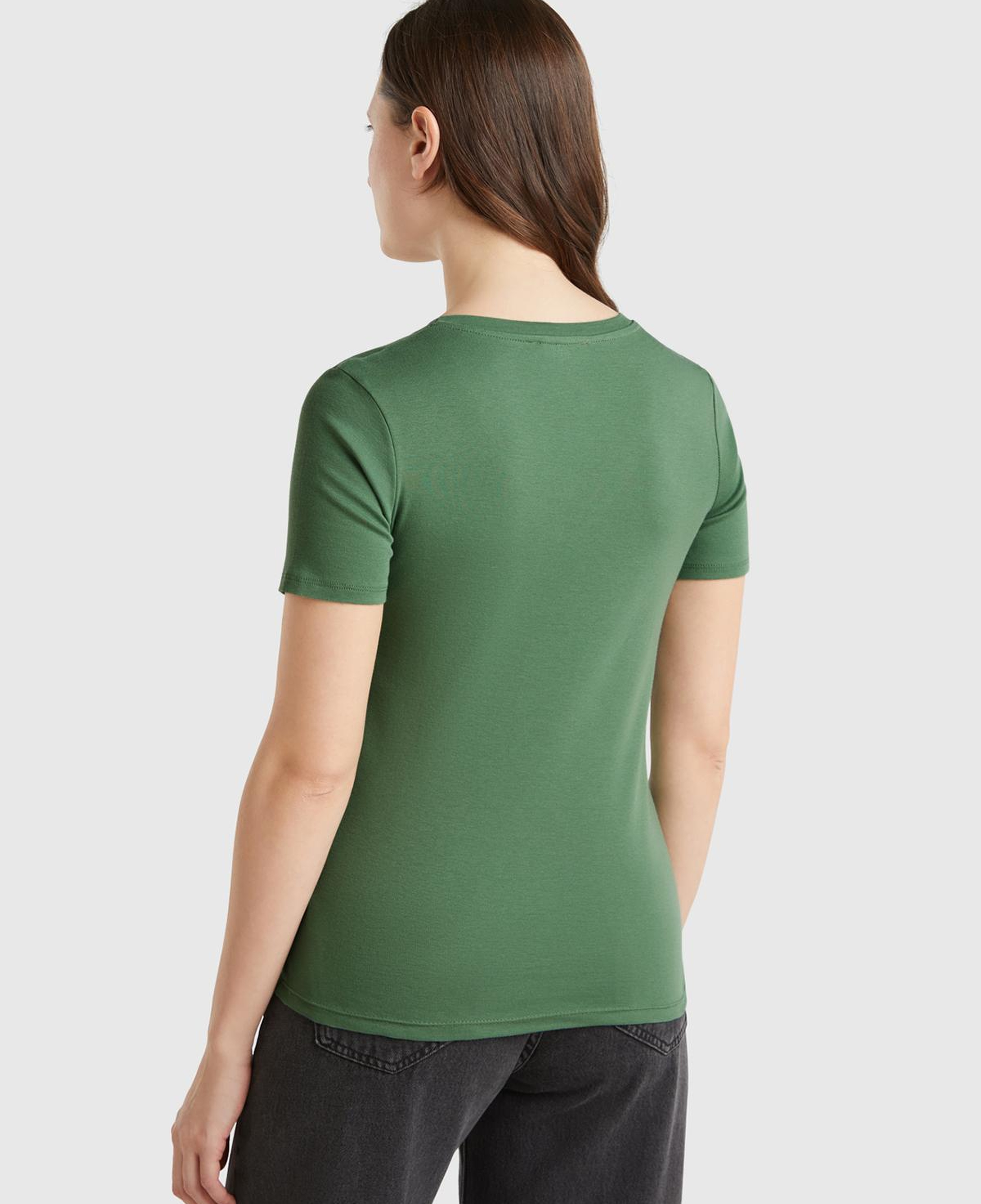 Kadın Açık Yeşil %100 Pamuk V Yaka Basic T-Shirt