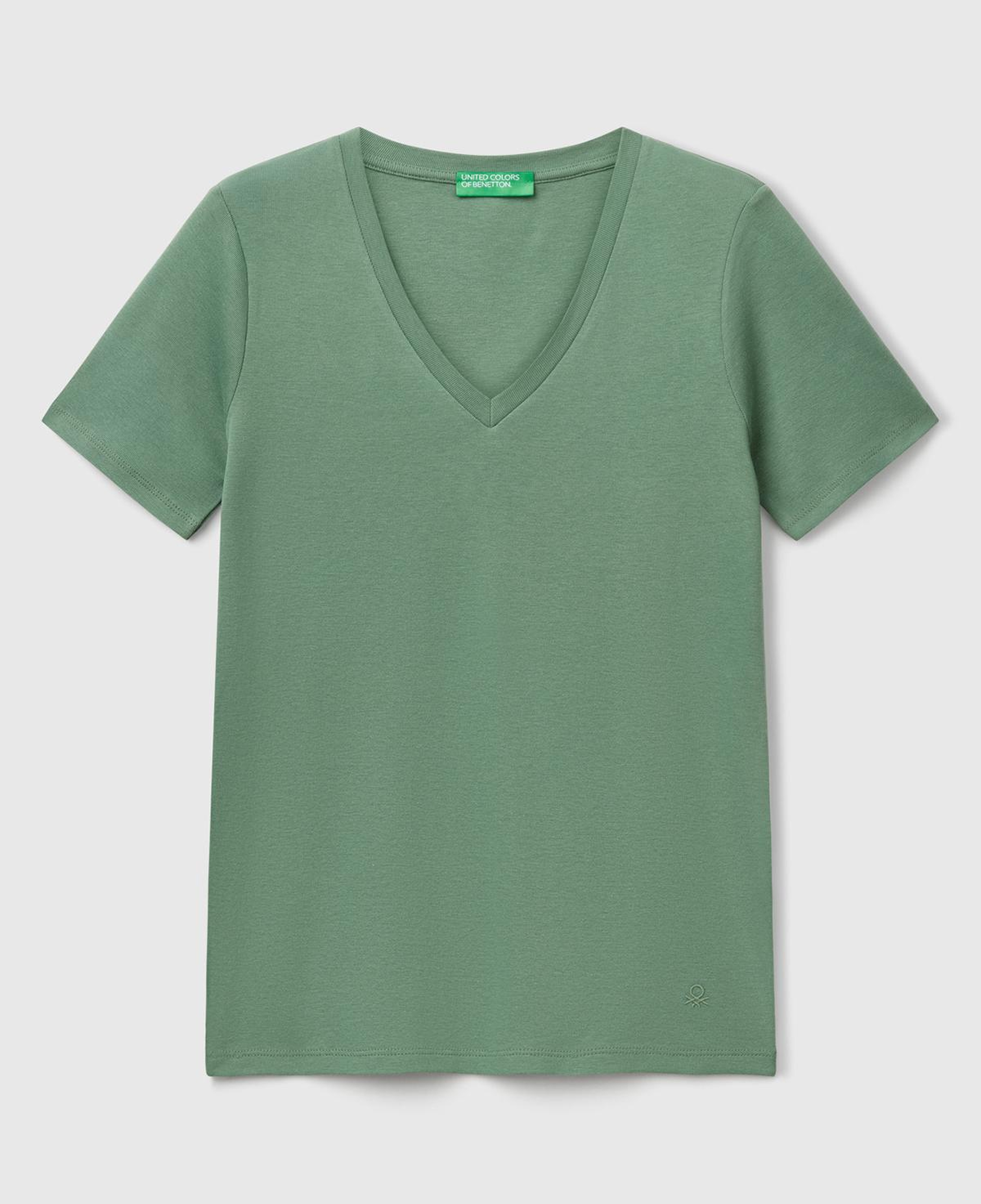Kadın Açık Yeşil %100 Pamuk V Yaka Basic T-Shirt