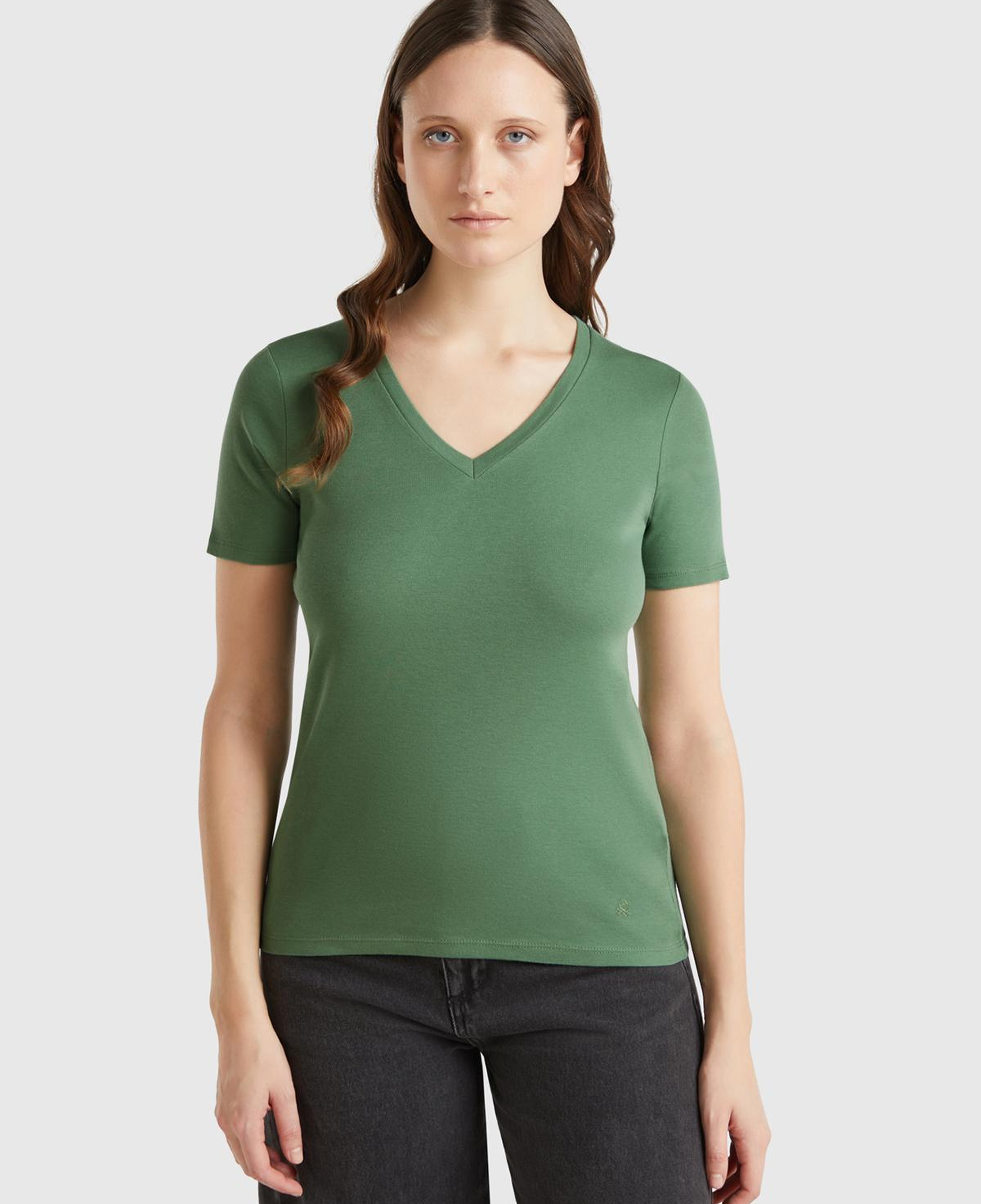 Kadın Açık Yeşil %100 Pamuk V Yaka Basic T-Shirt