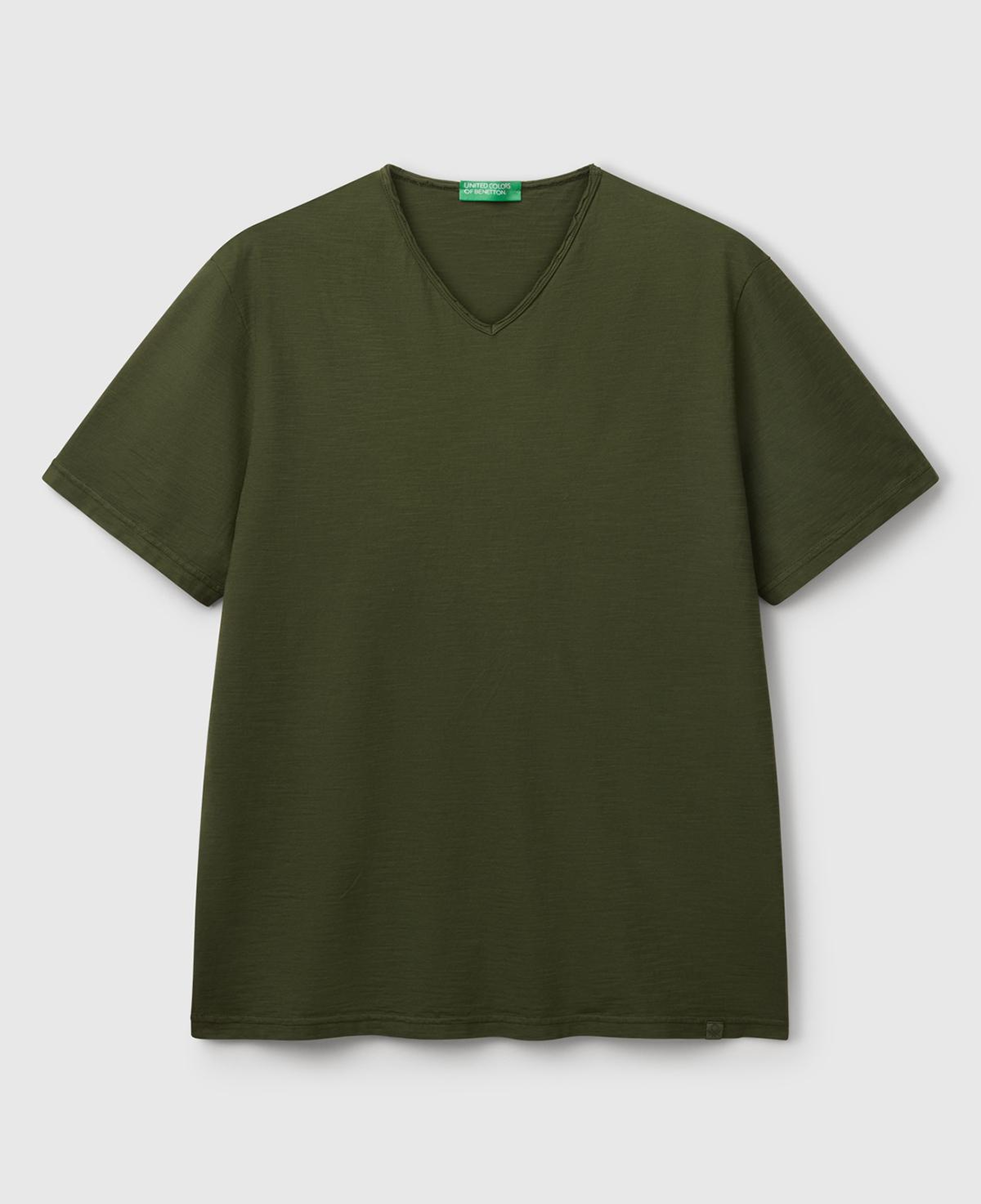 Erkek Koyu Yeşil V Yaka Slub T-shirt