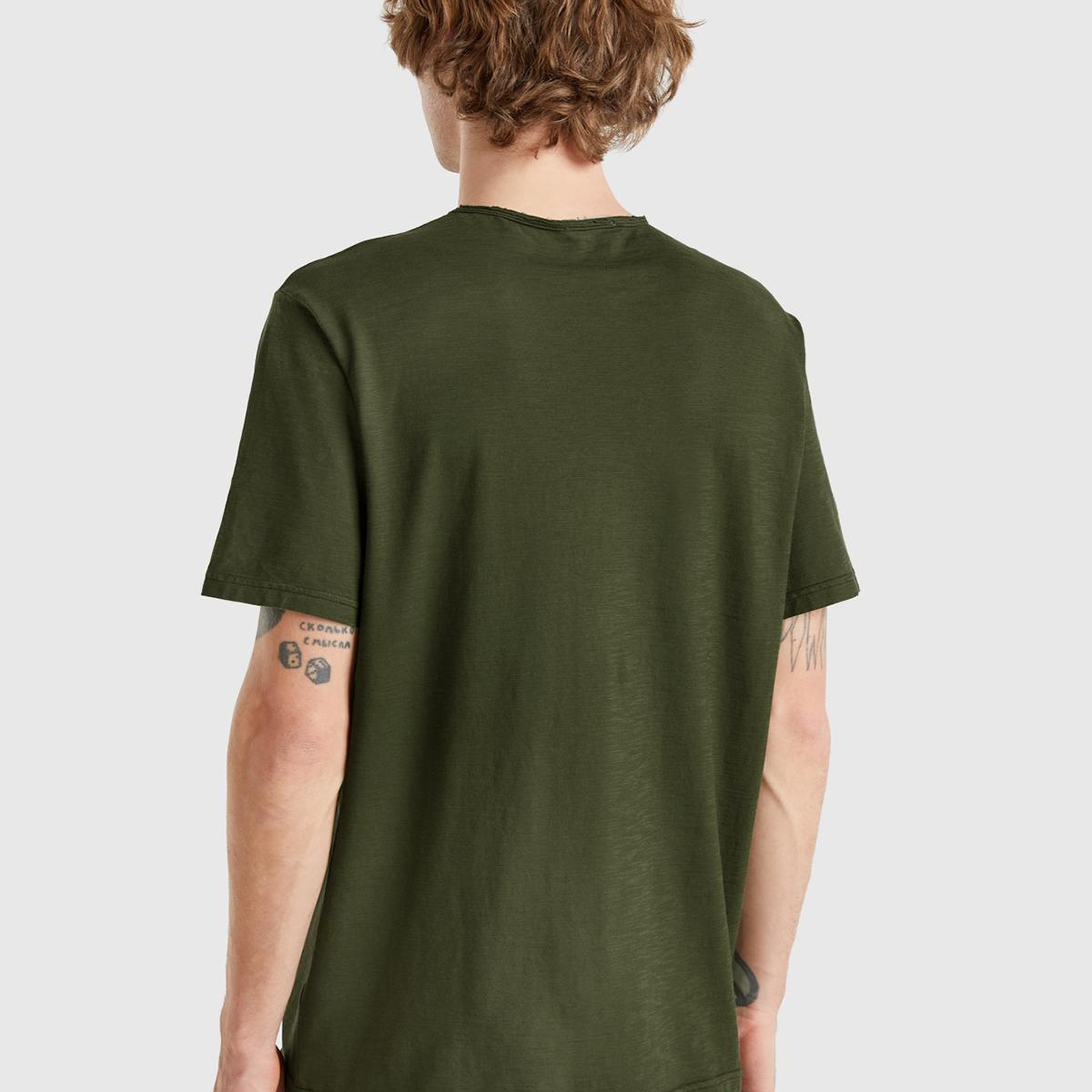 Erkek Koyu Yeşil V Yaka Slub T-shirt