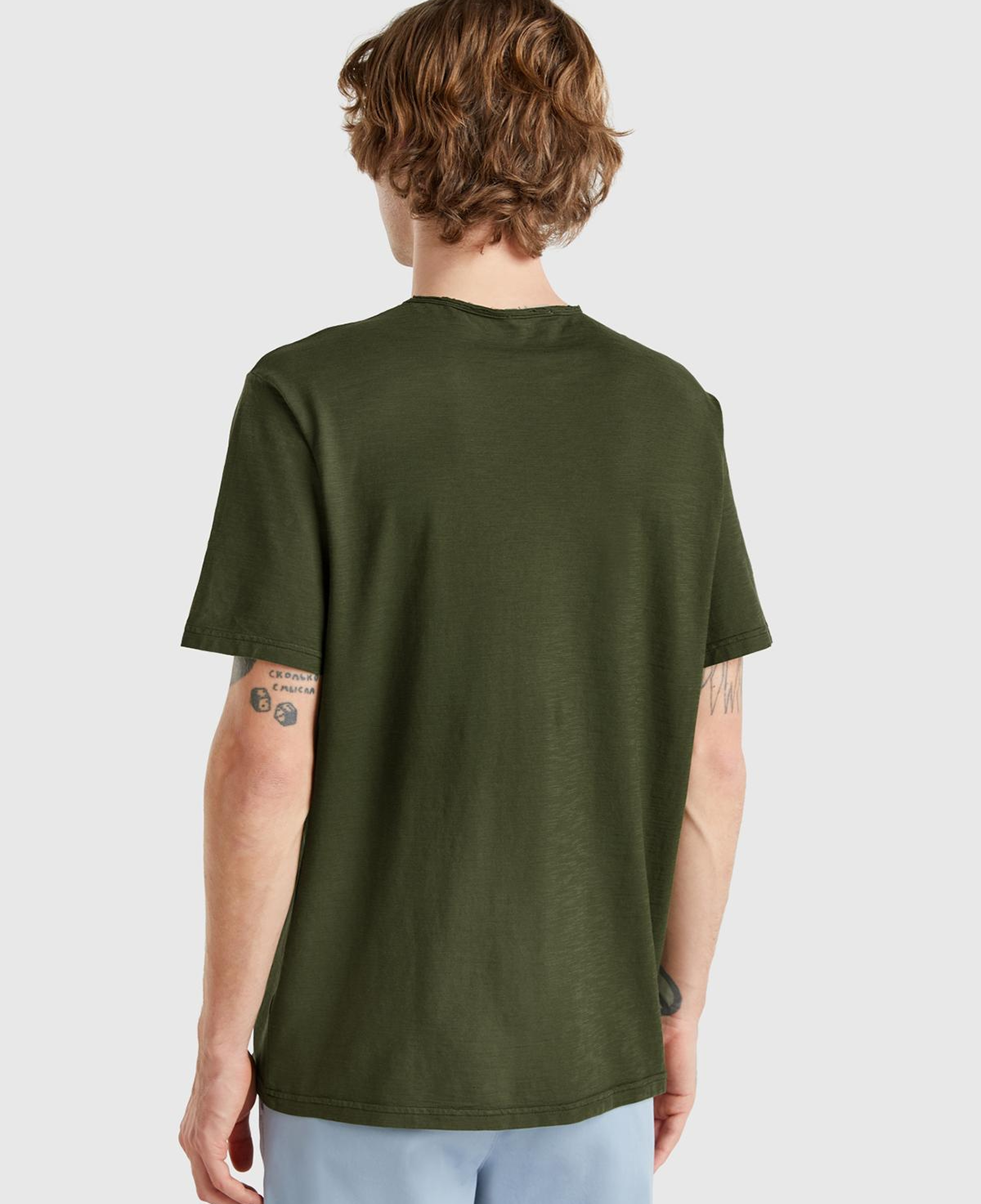 Erkek Koyu Yeşil V Yaka Slub T-shirt