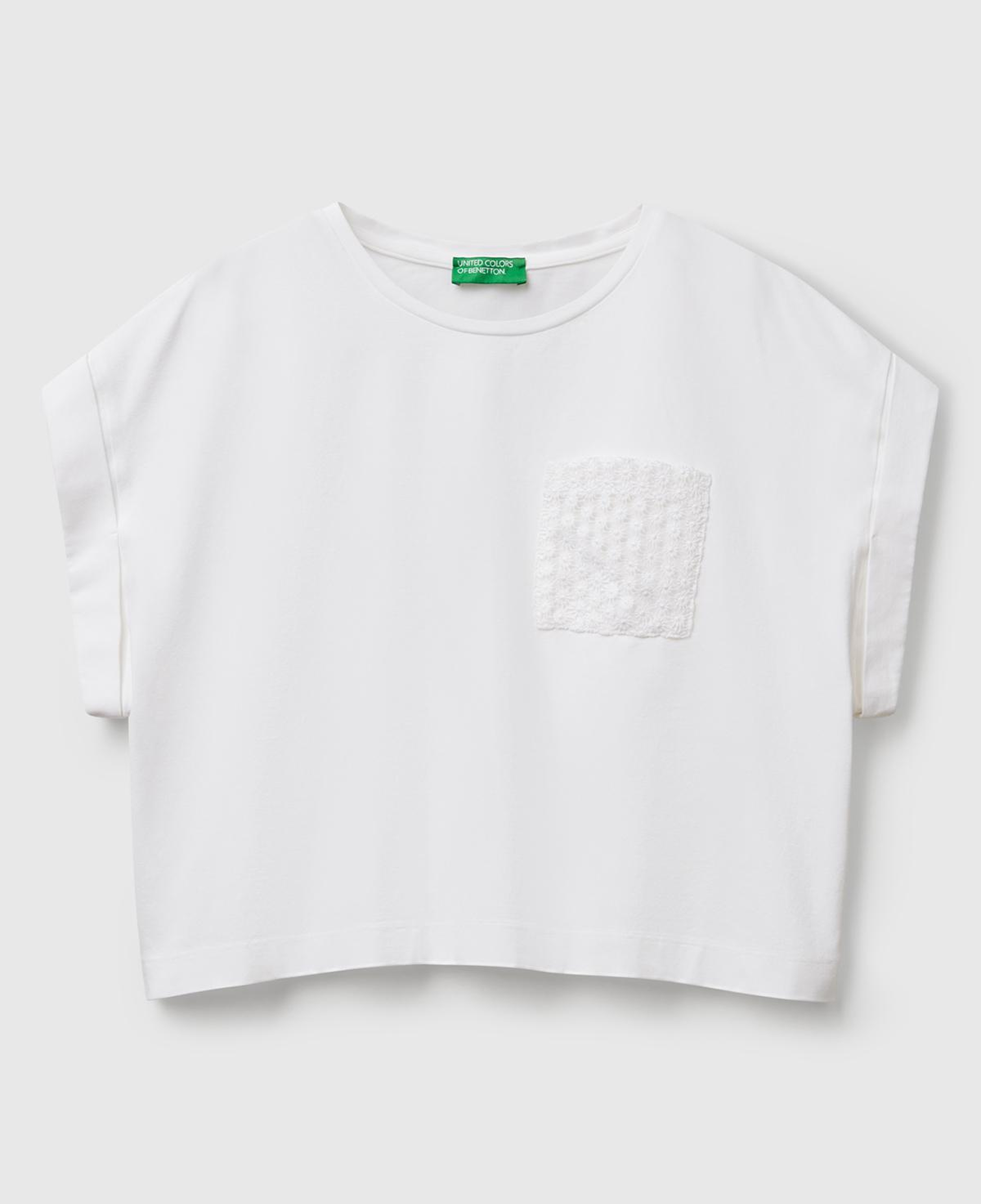 Kadın Beyaz Dantel Detaylı Kısa Kol Esnek T-Shirt