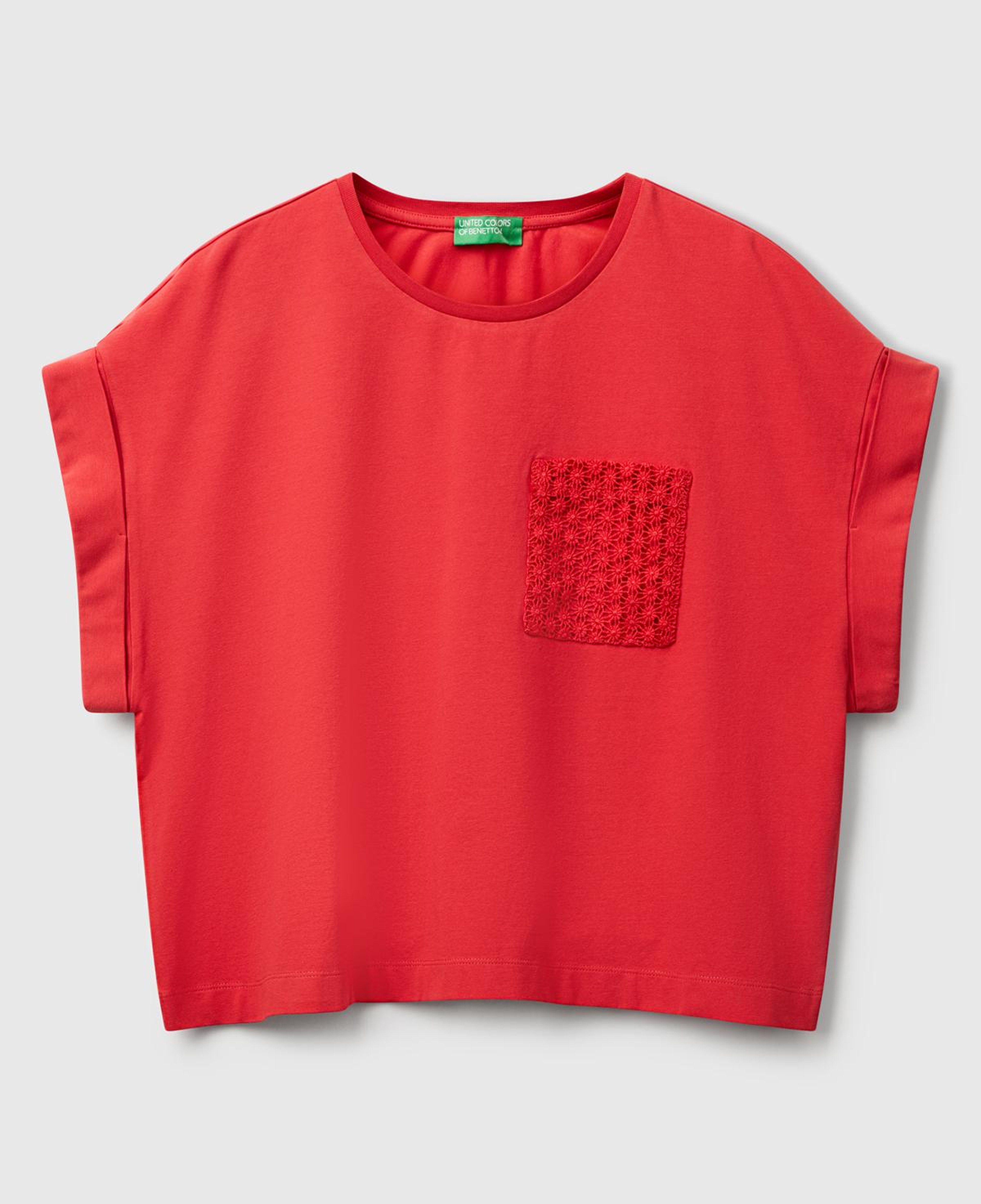 Kadın Mercan Dantel Detaylı Kısa Kol Esnek T-Shirt