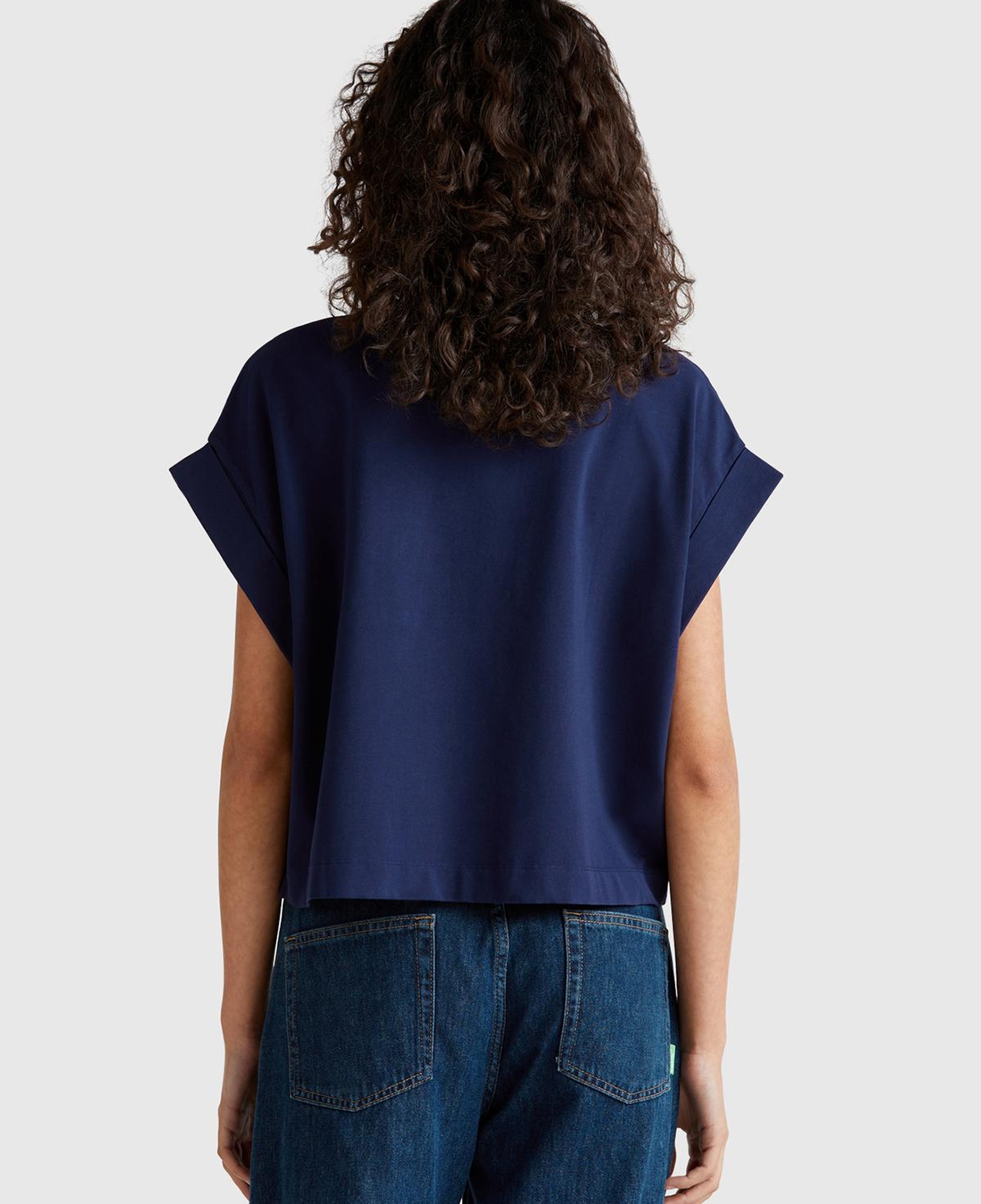 Kadın Lacivert Dantel Detaylı Kısa Kol Esnek T-Shirt