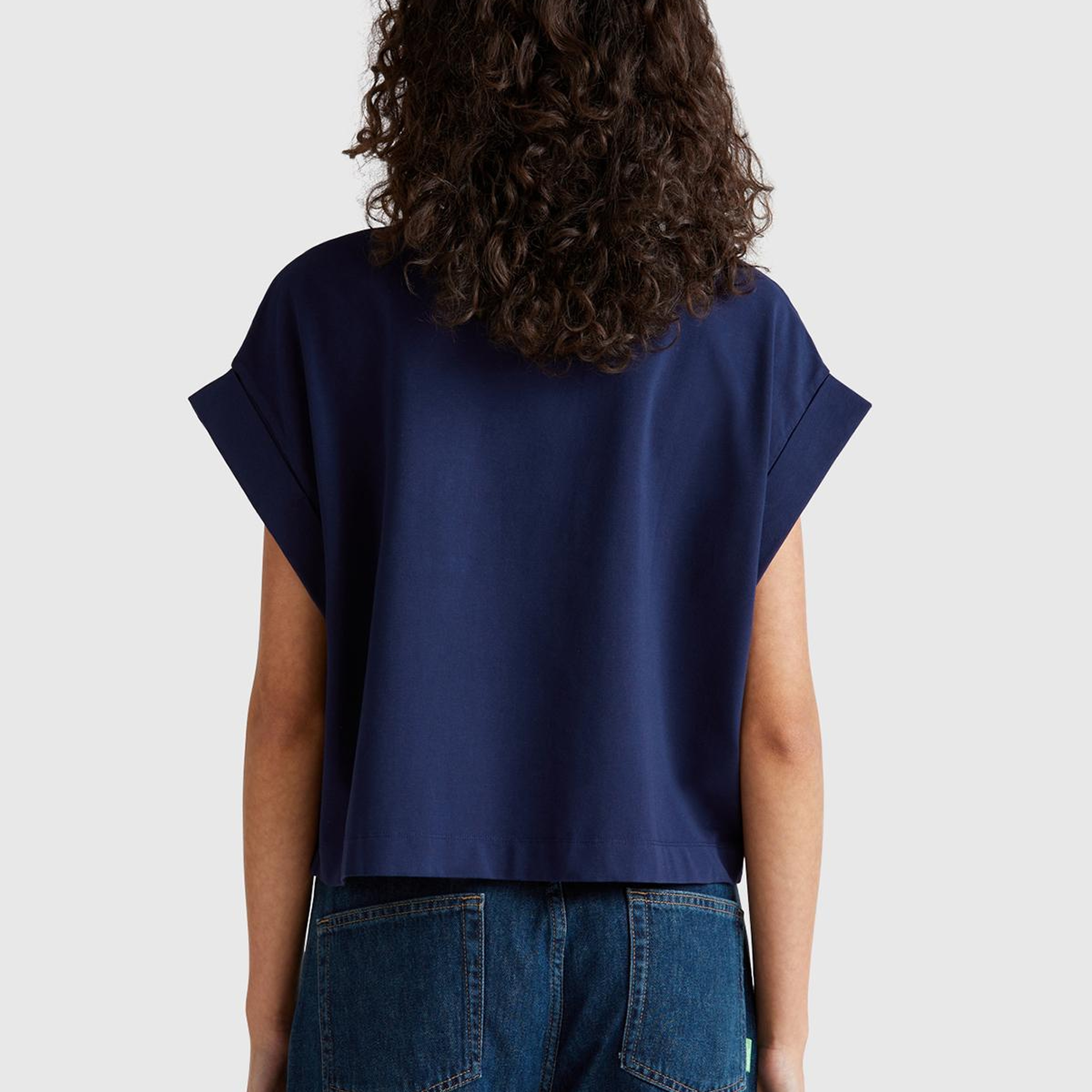 Kadın Lacivert Dantel Detaylı Kısa Kol Esnek T-Shirt