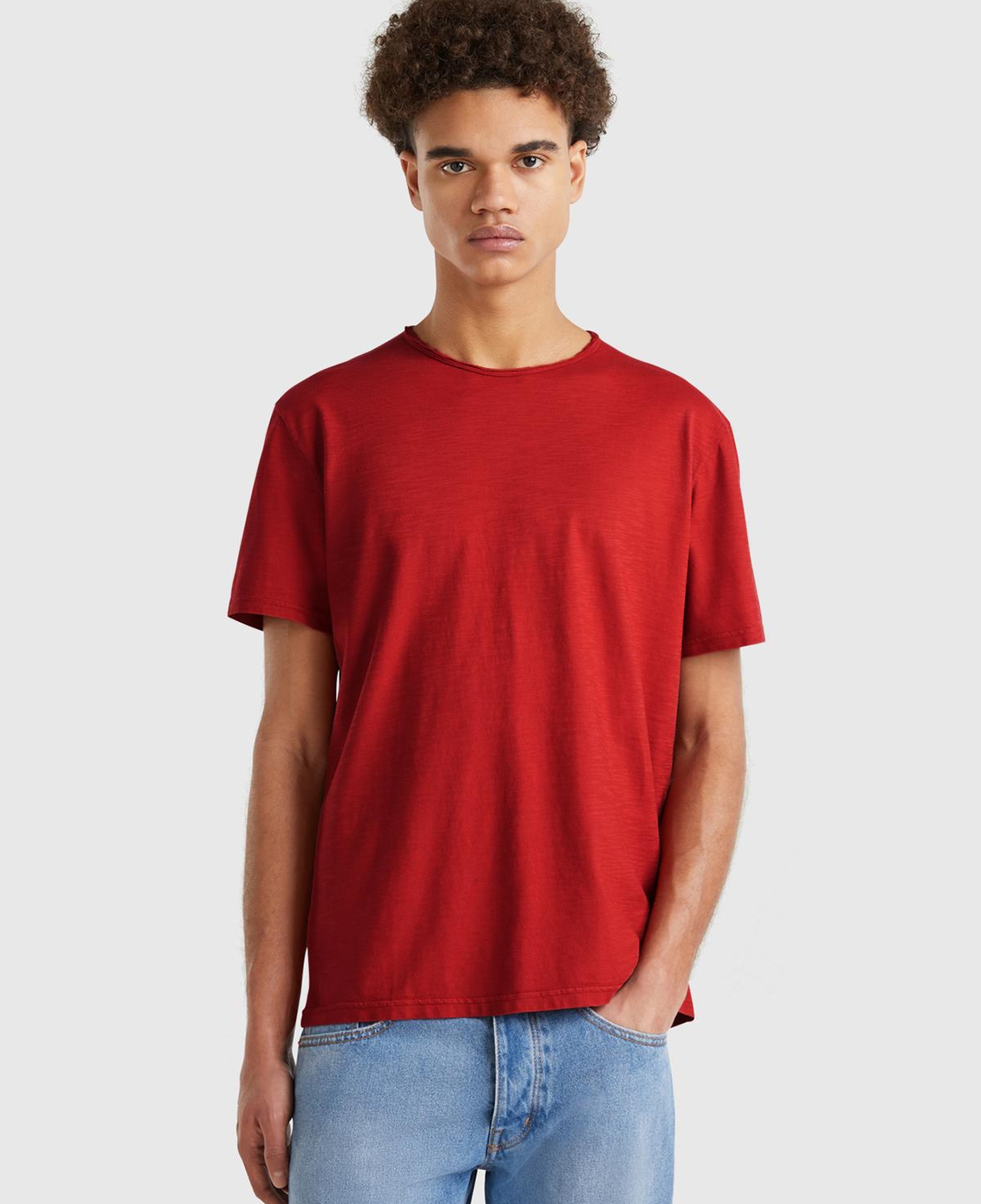 Erkek Bordo Bisiklet Yaka Slub T-shirt