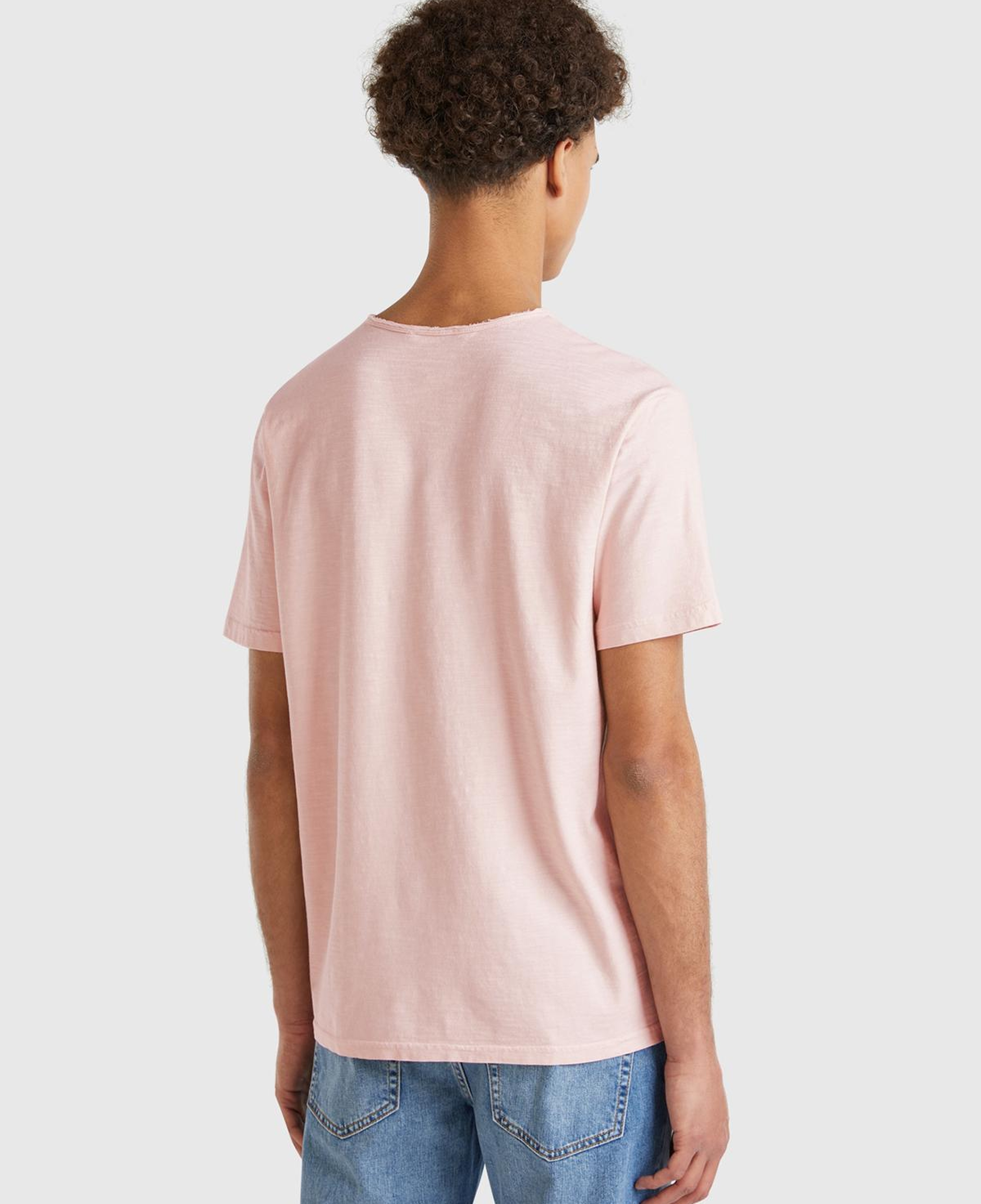 Erkek Pembe Bisiklet Yaka Slub T-shirt