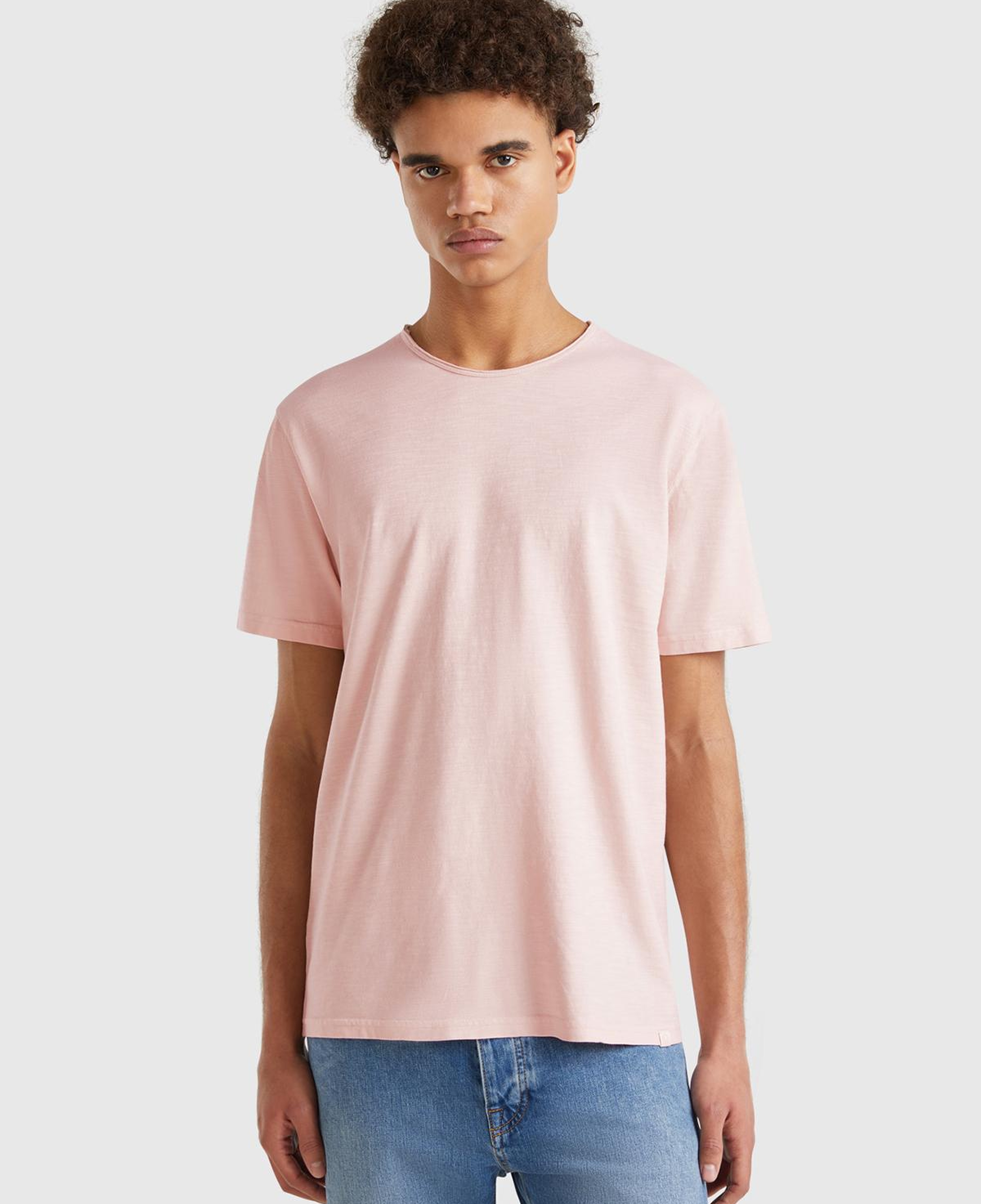 Erkek Pembe Bisiklet Yaka Slub T-shirt