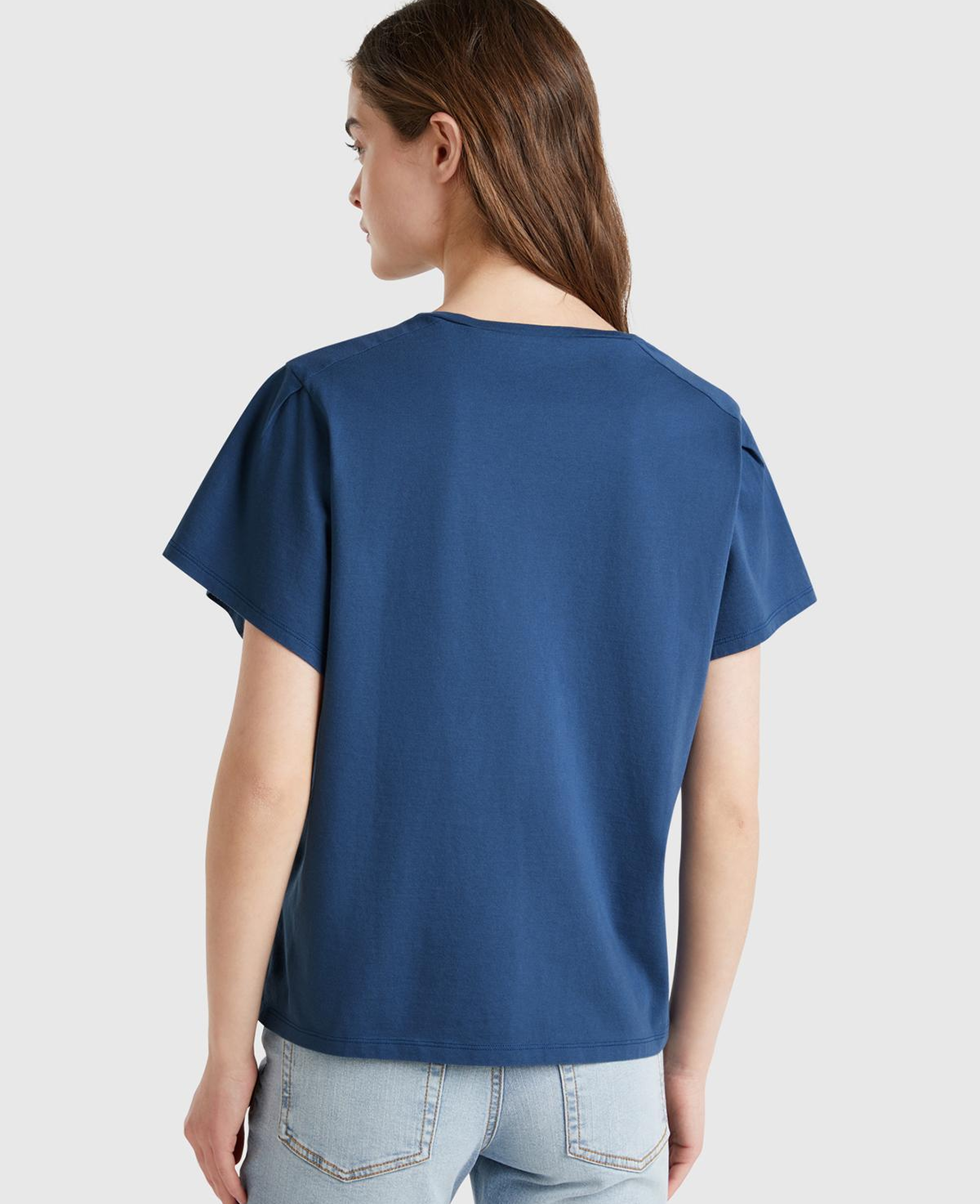 Kadın Denim %100 Pamuk Önü Yazı Baskılı Relax Fit T-Shirt