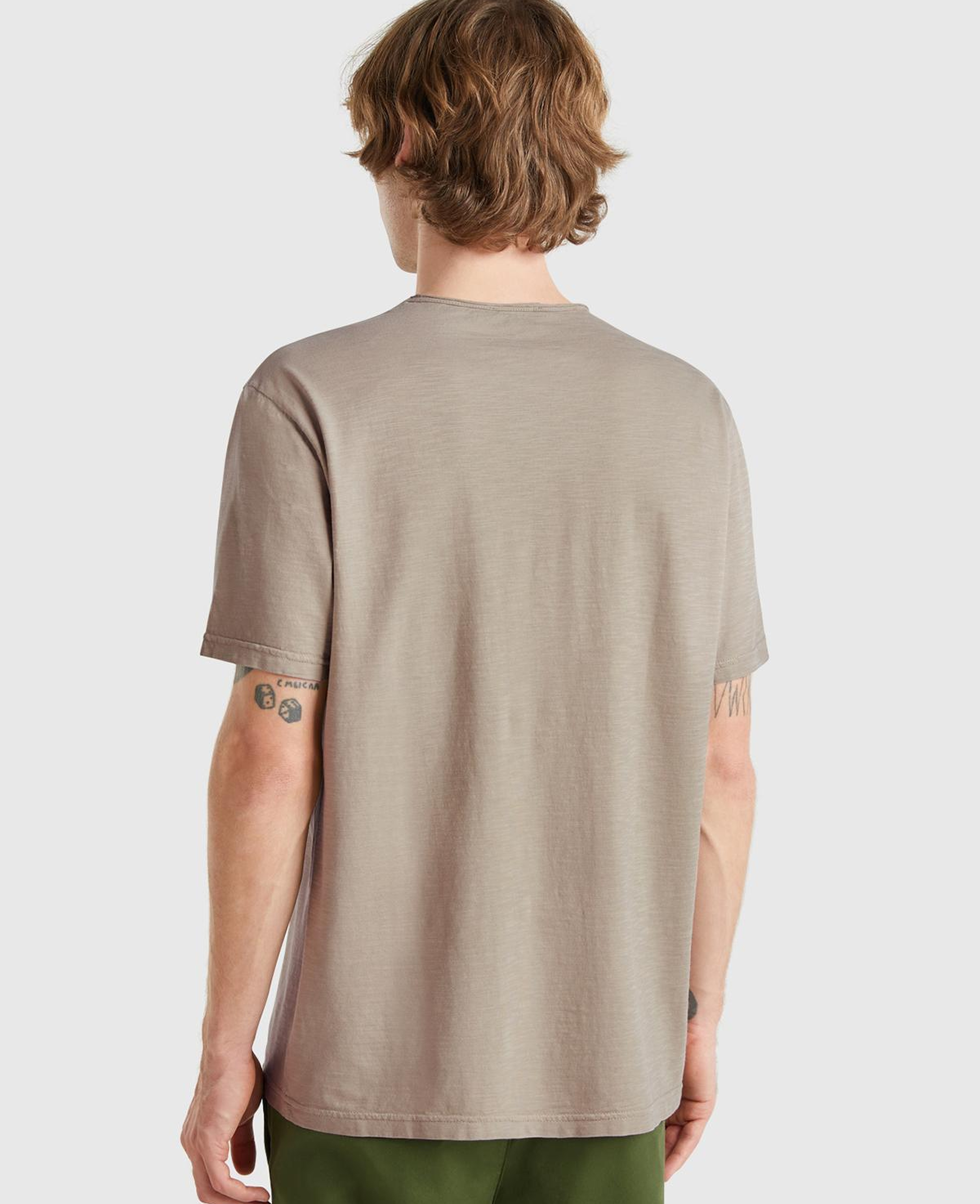 Erkek Bej Bisiklet Yaka Slub T-shirt