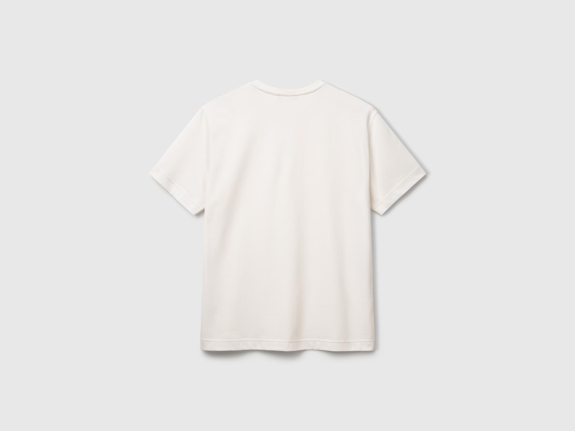 Erkek Krem %100 Pamuk Göğsü Yama Logo İşlemeli Bisiklet Yaka T-Shirt