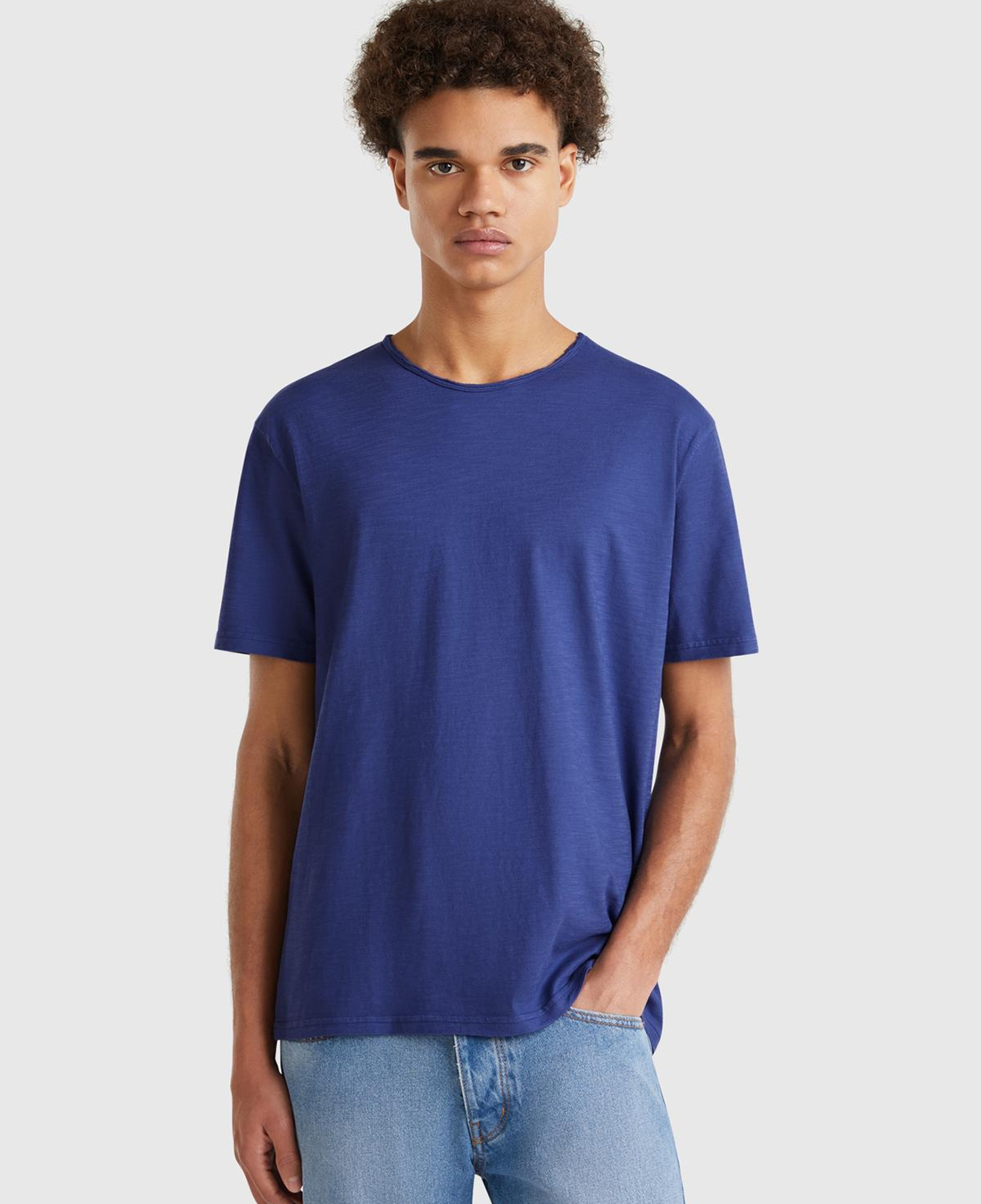 Erkek Lavanta Mavisi Bisiklet Yaka Slub T-shirt