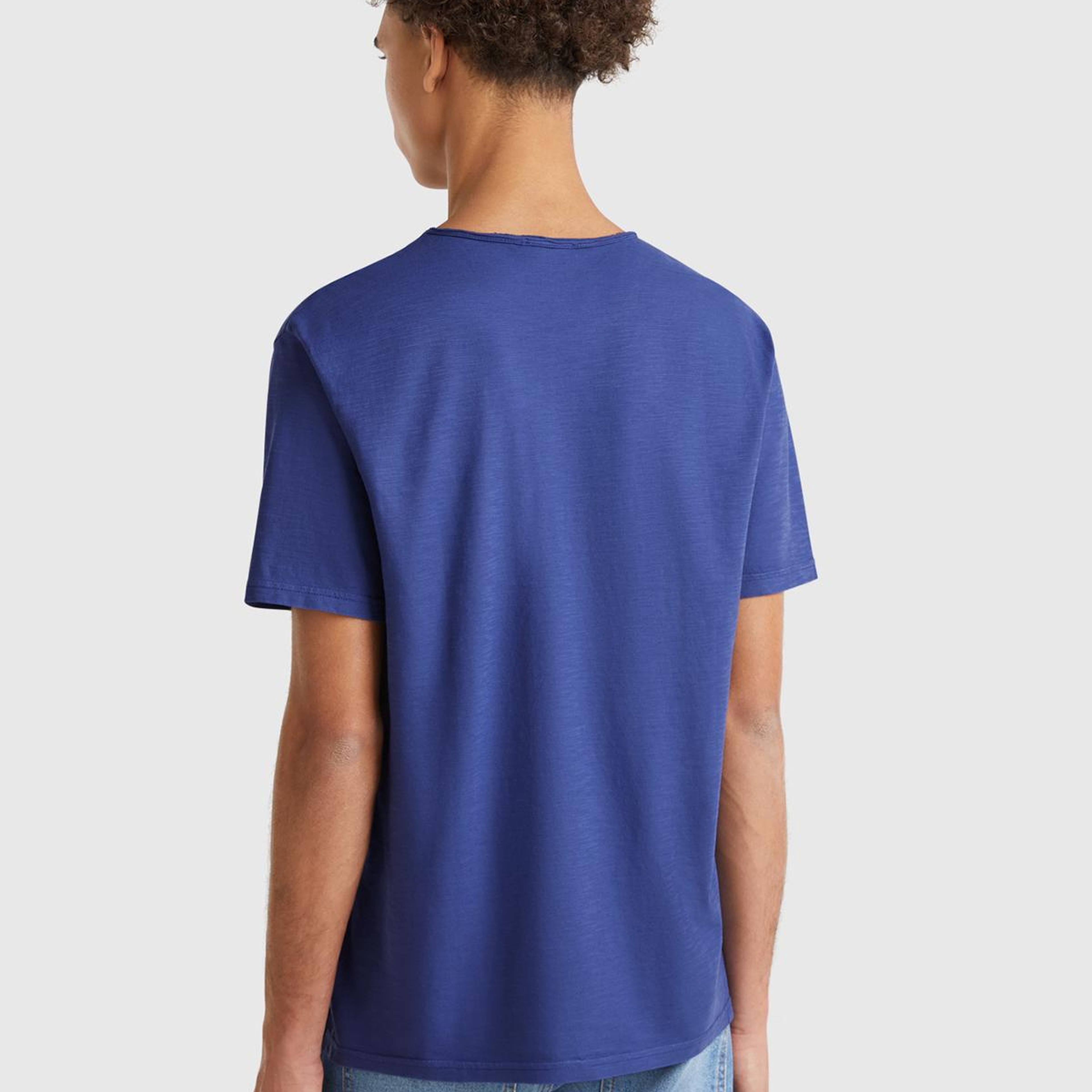 Erkek Lavanta Mavisi Bisiklet Yaka Slub T-shirt