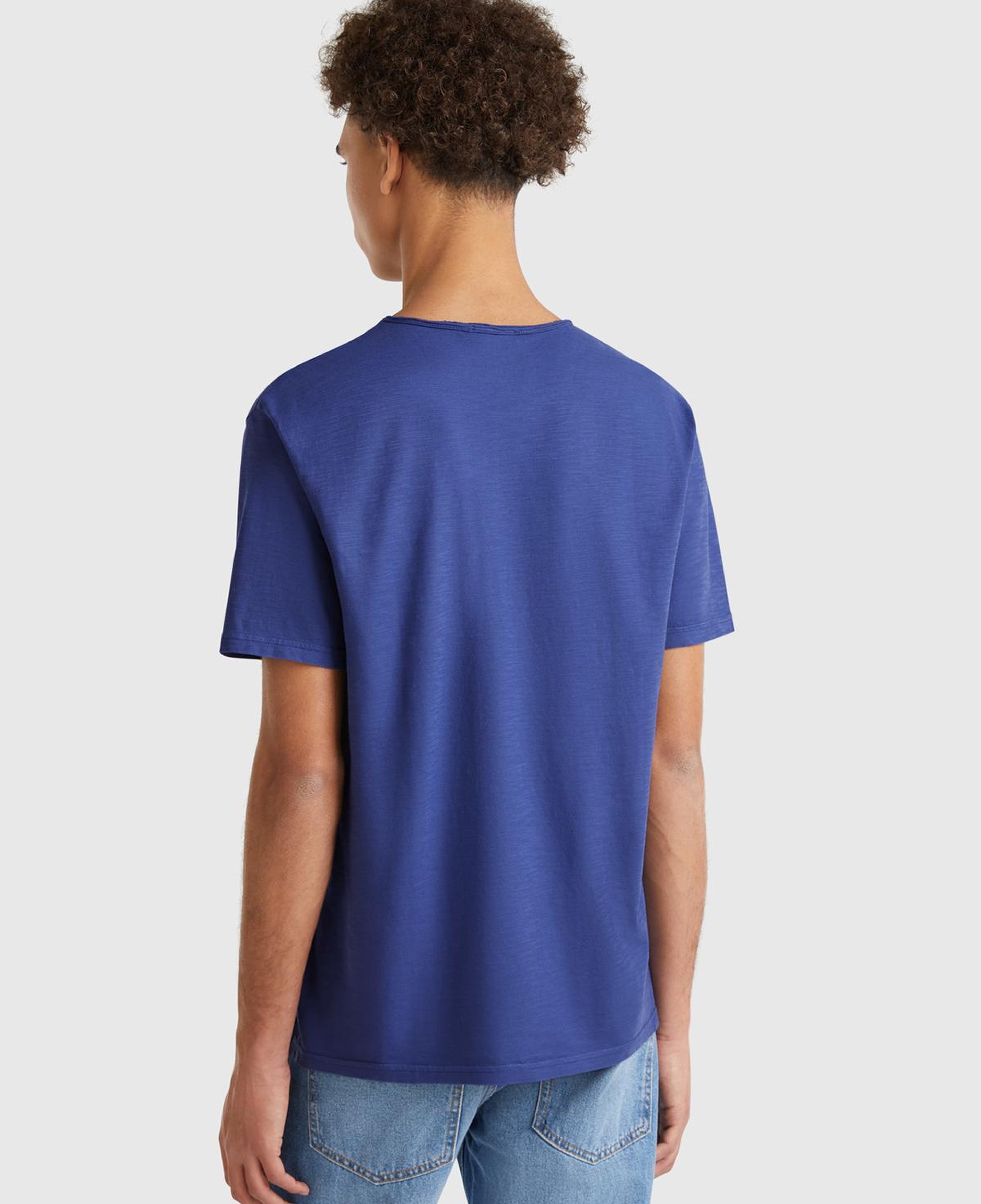 Erkek Lavanta Mavisi Bisiklet Yaka Slub T-shirt