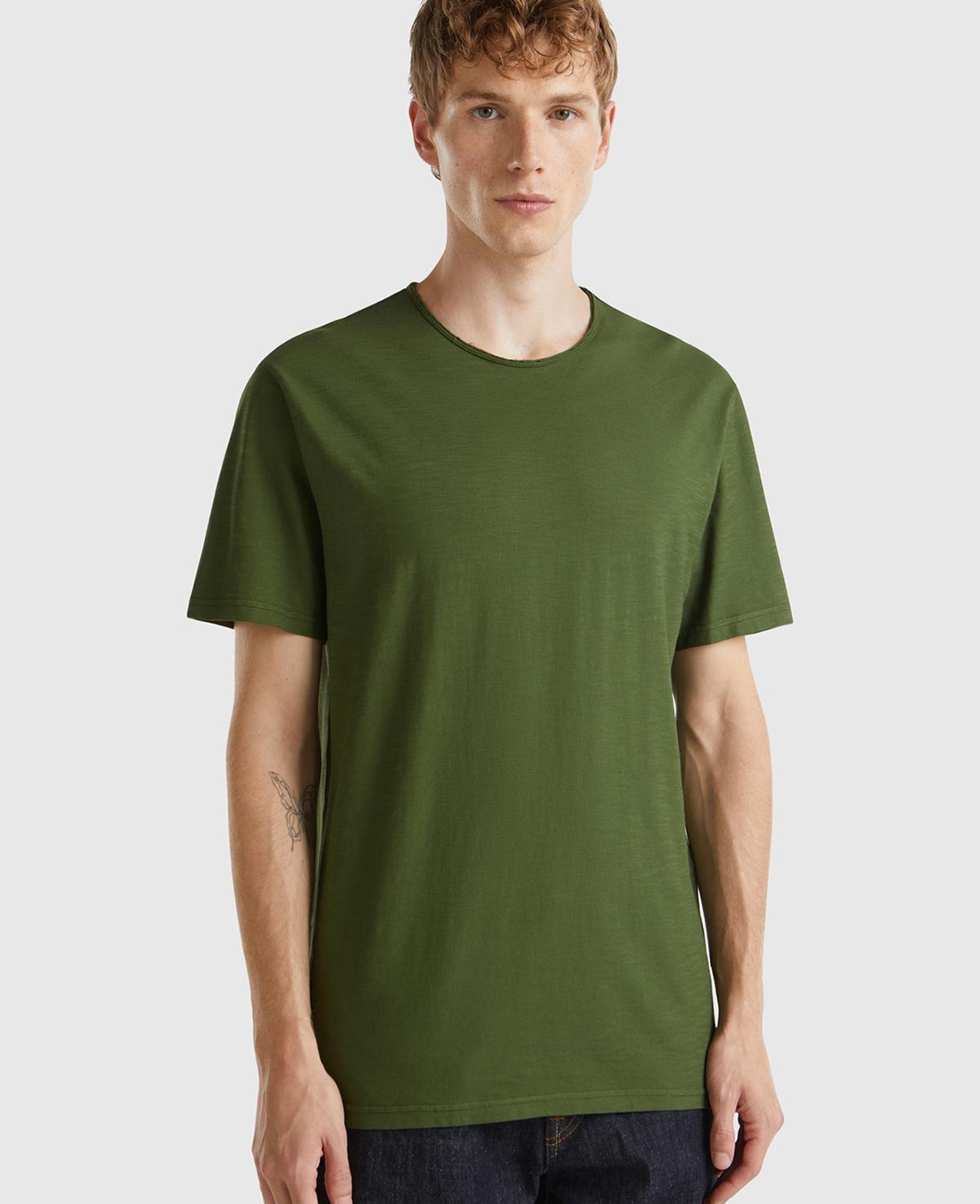 Erkek Yeşil Bisiklet Yaka Slub T-shirt