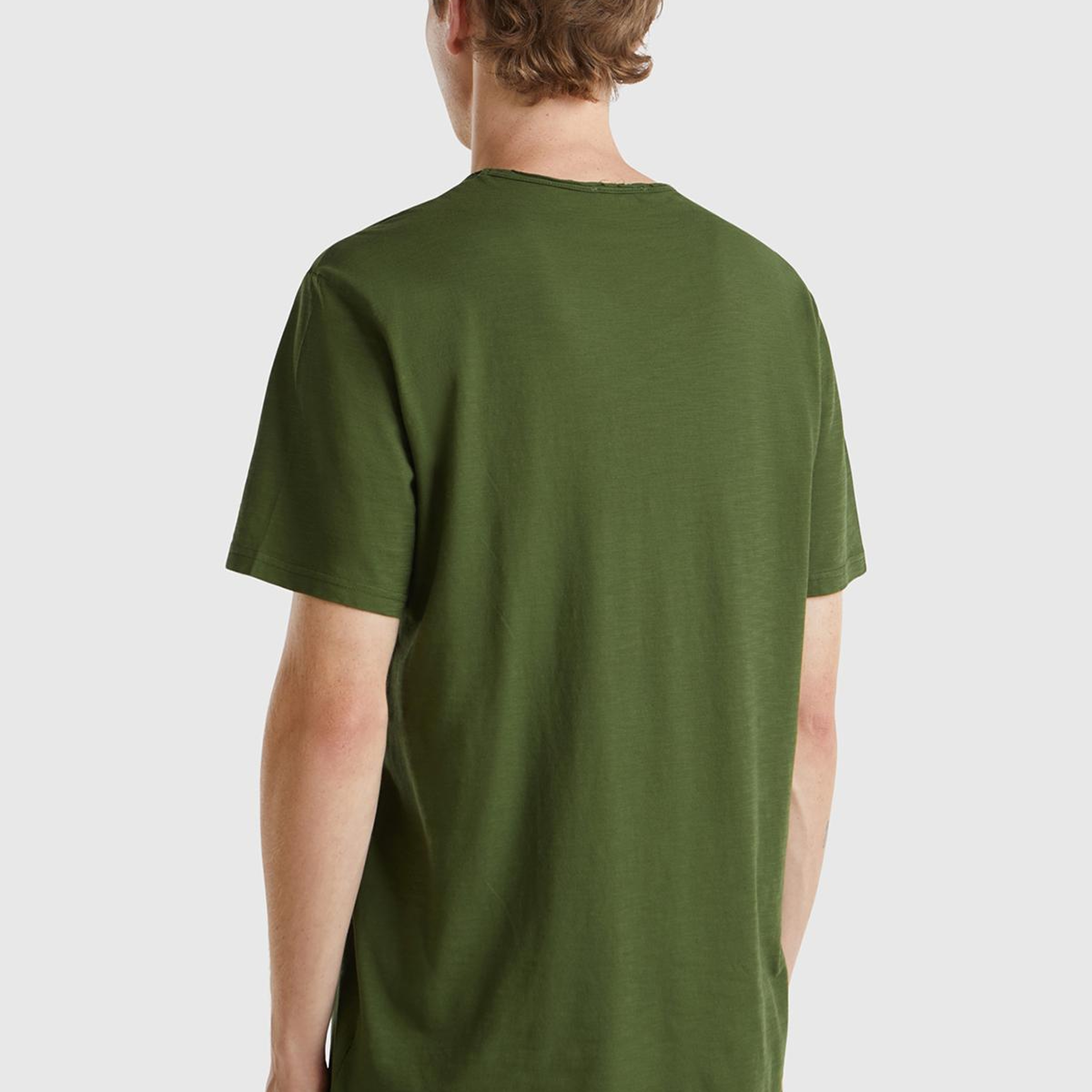 Erkek Yeşil Bisiklet Yaka Slub T-shirt