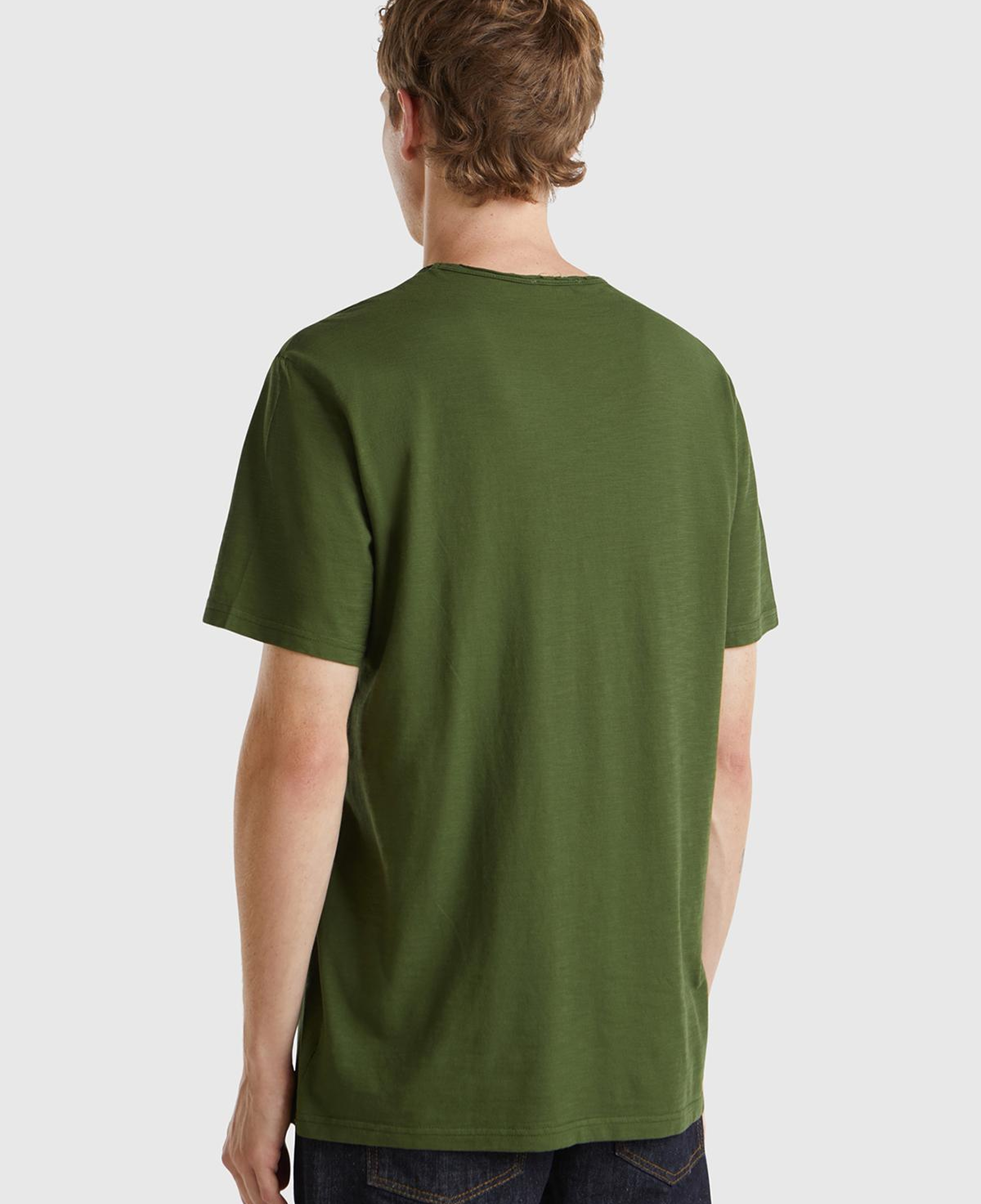 Erkek Yeşil Bisiklet Yaka Slub T-shirt