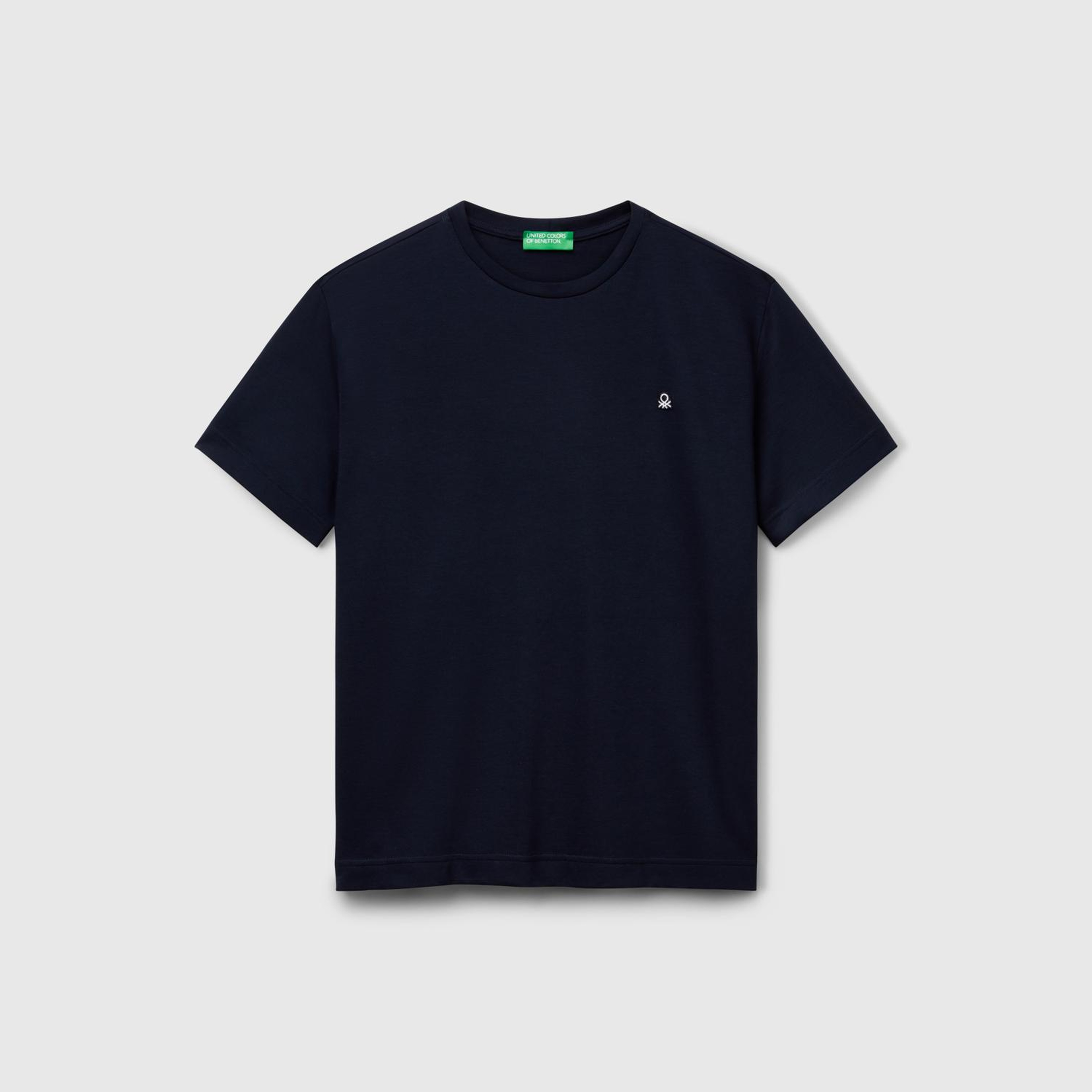 Erkek Lacivert %100 Pamuk Göğsü Yama Logo İşlemeli Bisiklet Yaka T-Shirt