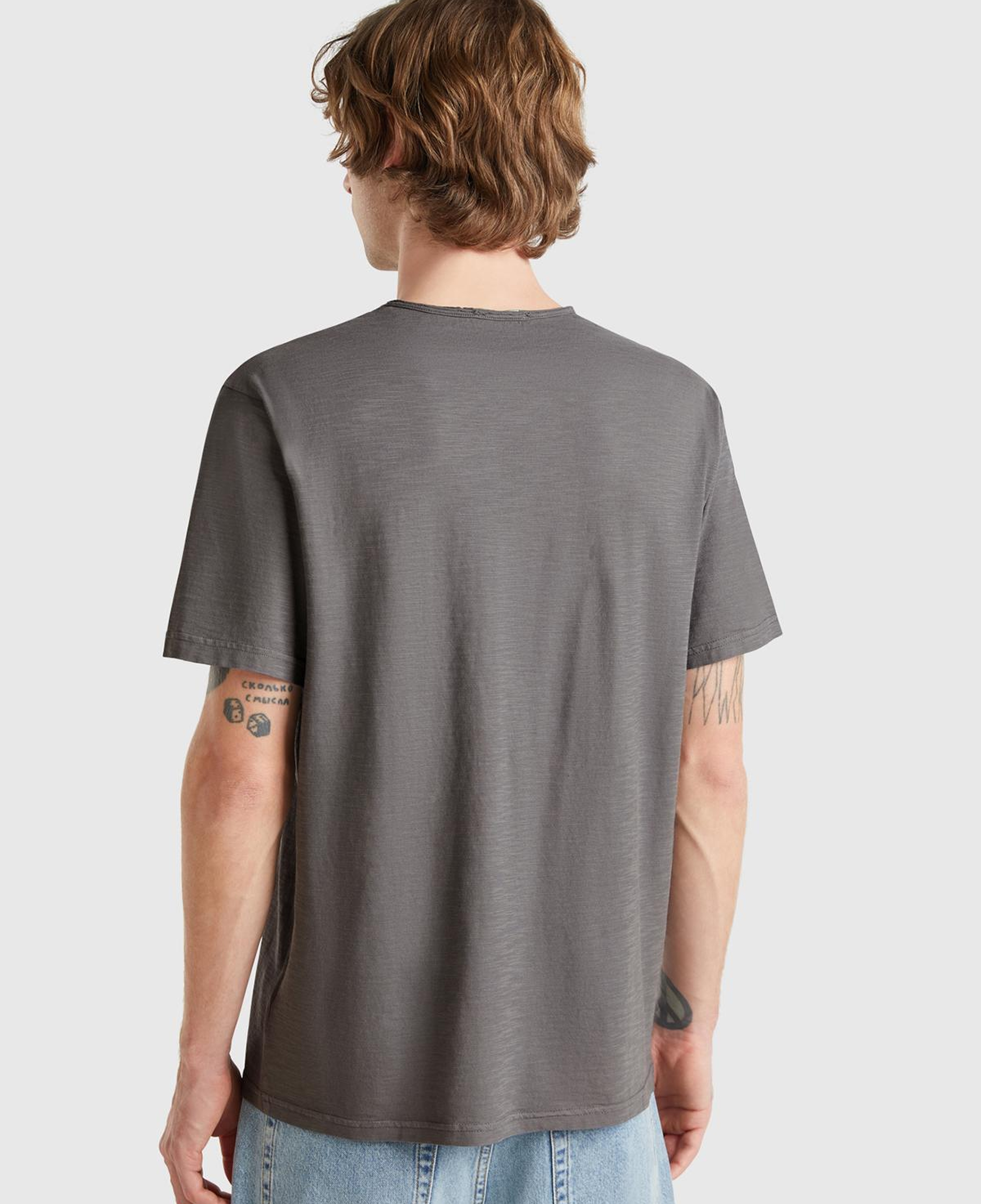 Erkek Antrasit V Yaka Slub T-shirt