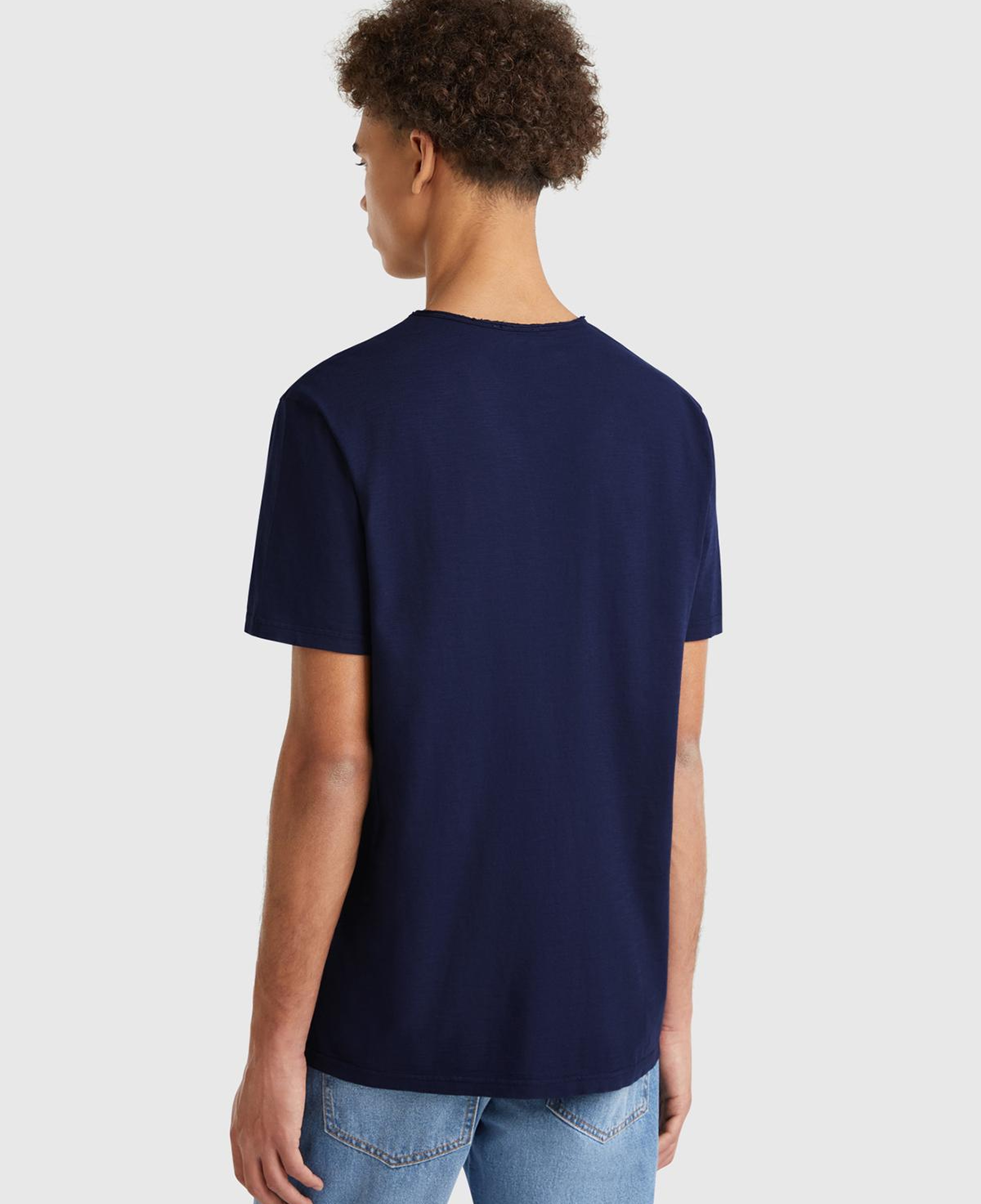 Erkek Lacivert V Yaka Slub T-shirt