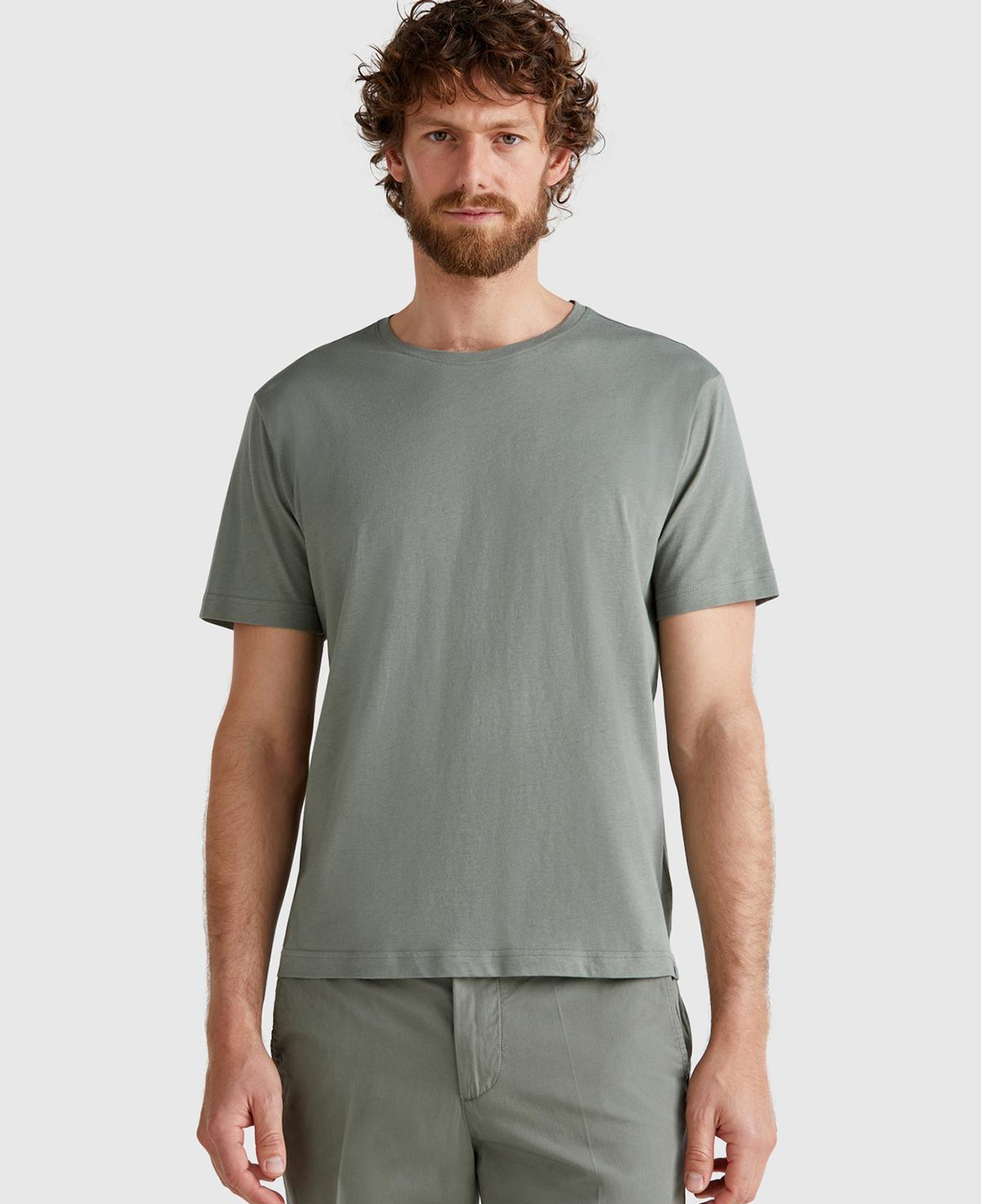 Erkek Soluk Yeşil %100 Koton Bisiklet Yaka T-Shirt