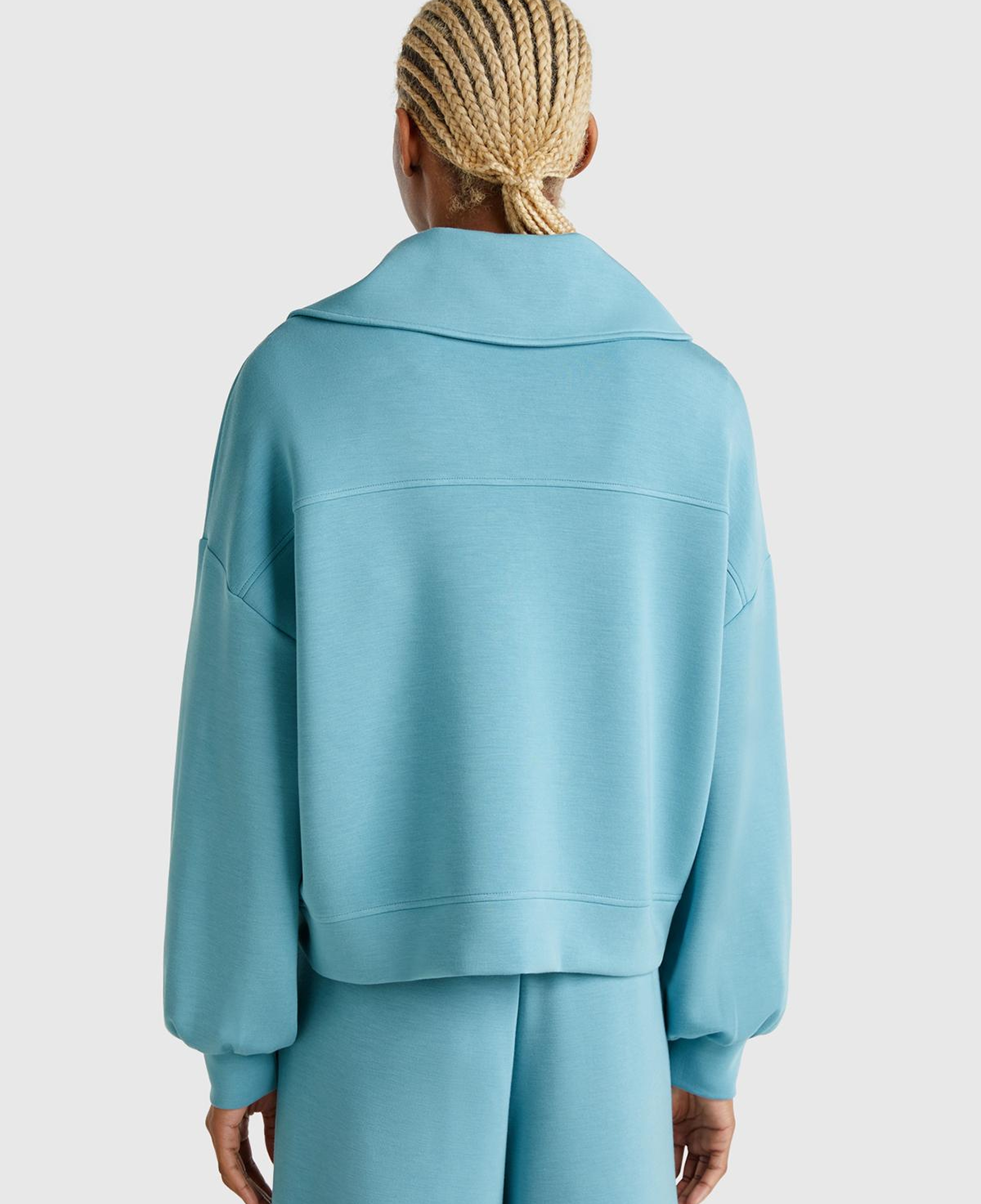 Kadın Mavi Modal Karışımlı Yarım Fermuarlı Polo Yaka Sweatshirt