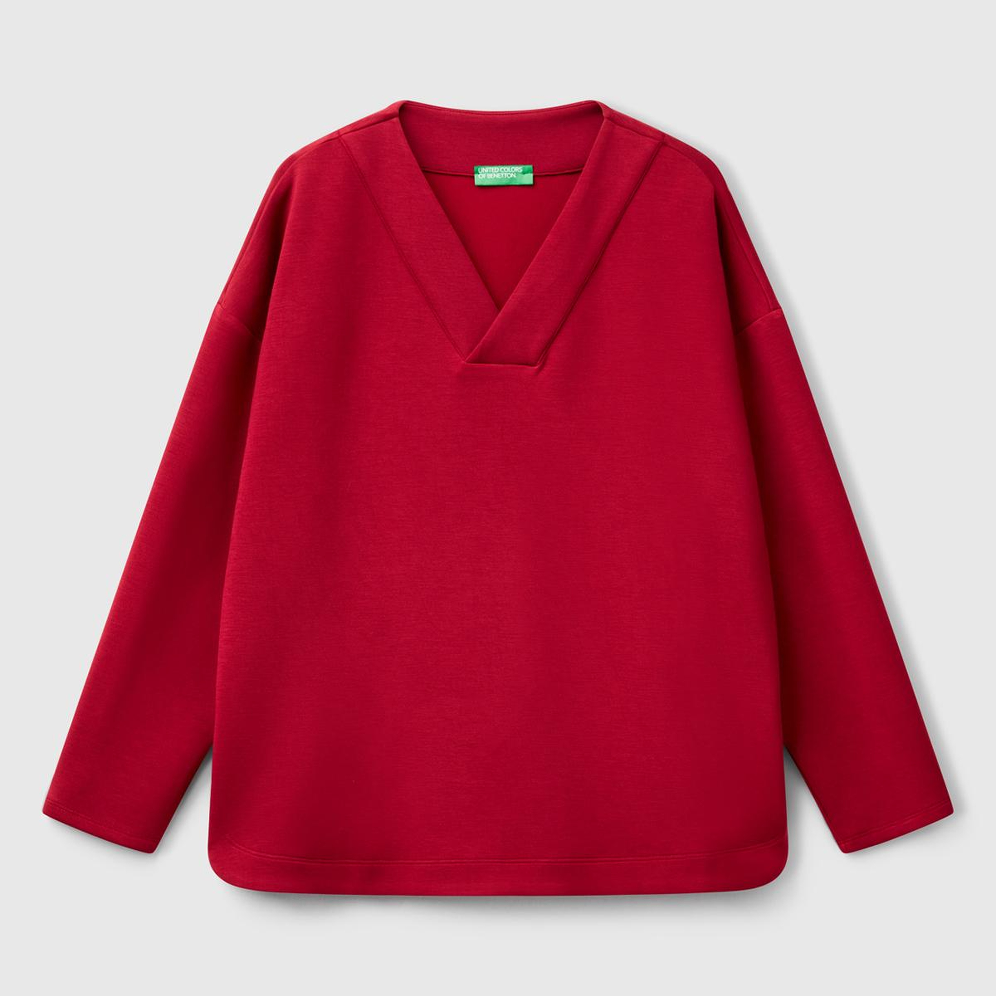 Kadın Bordo Modal Karışımlı V Yaka Uzun Kollu Sweatshirt