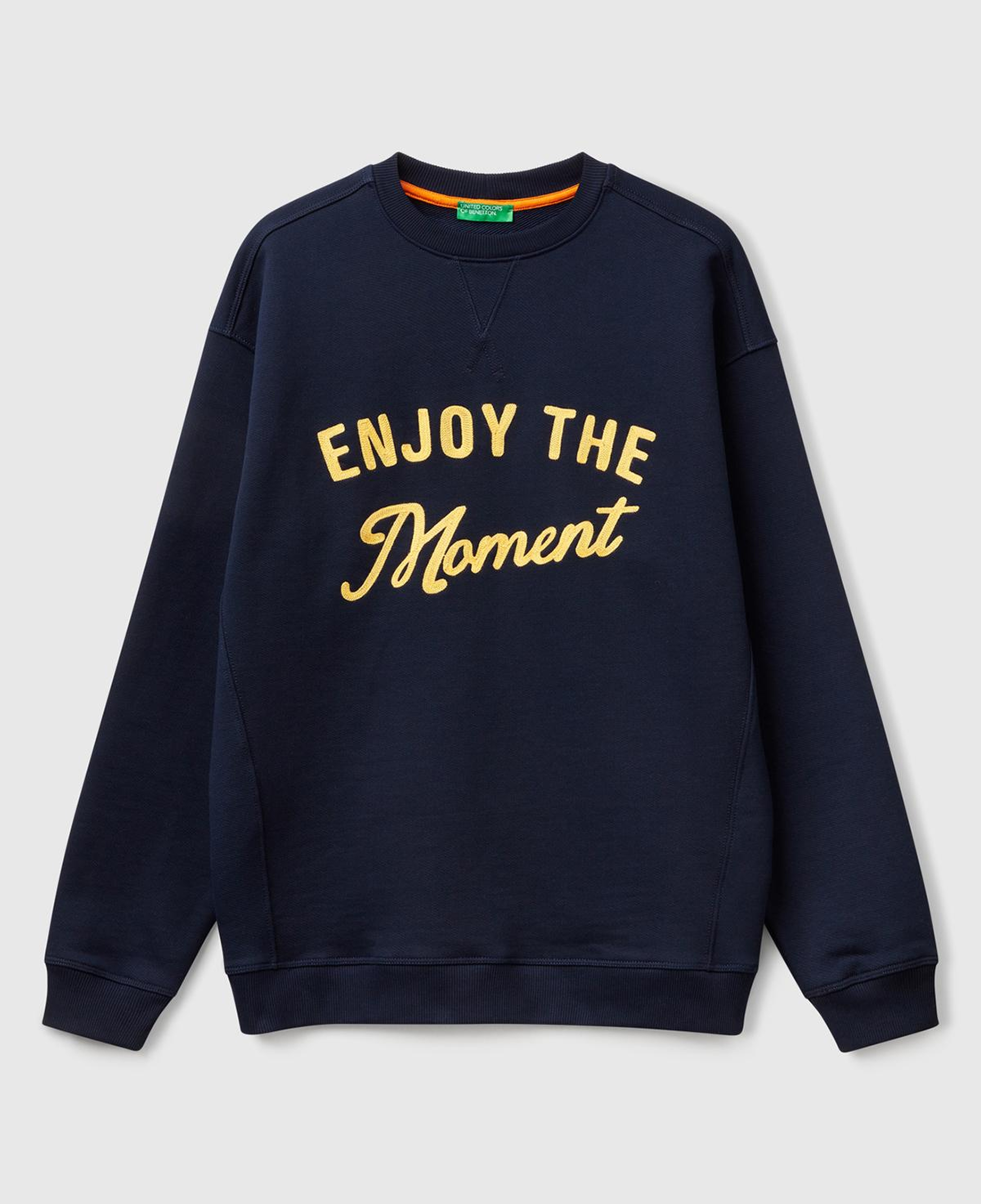 Erkek Lacivert Pamuk Karışımlı Önü Yazı Baskılı Relax Fit Sweatshirt