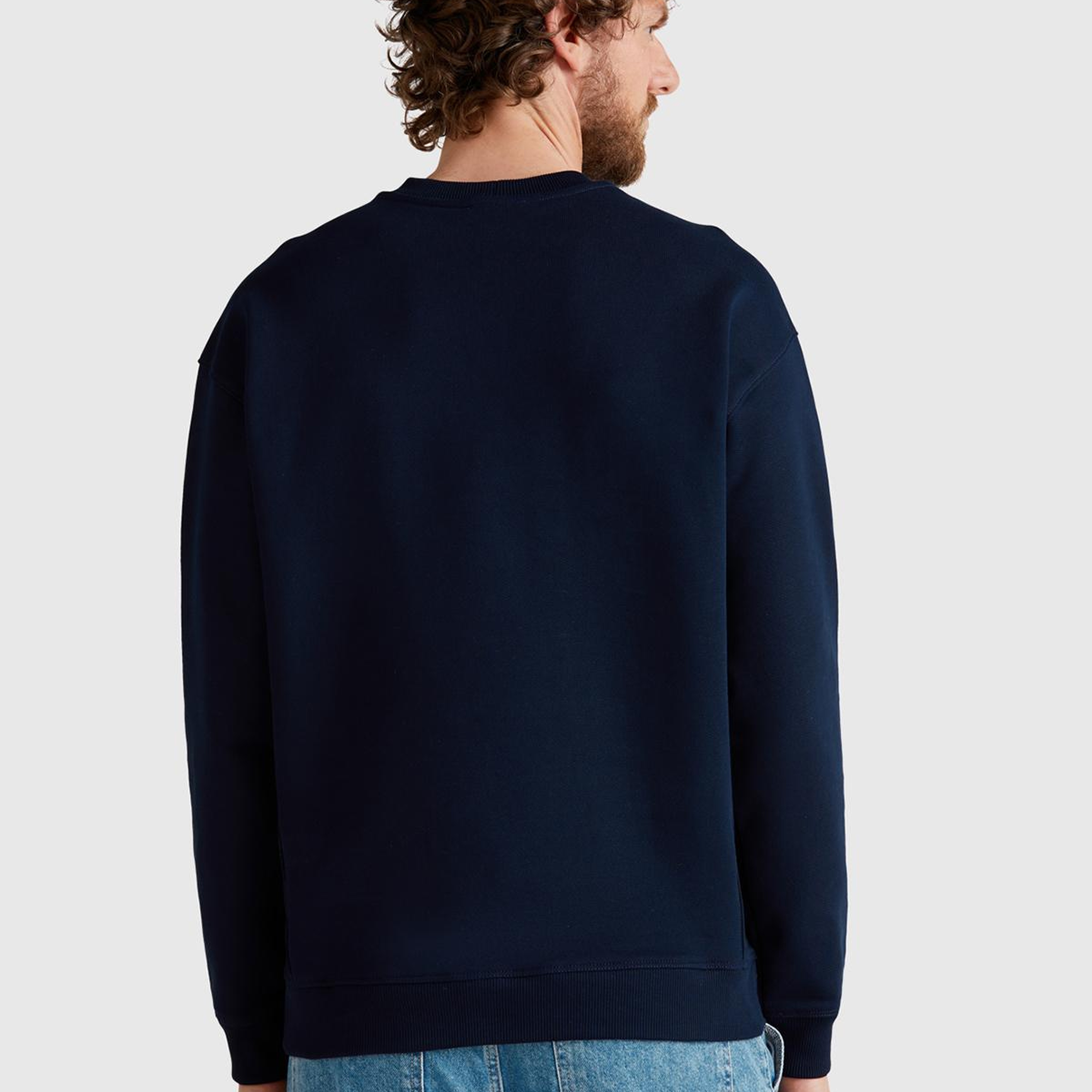 Erkek Lacivert Pamuk Karışımlı Önü Yazı Baskılı Relax Fit Sweatshirt